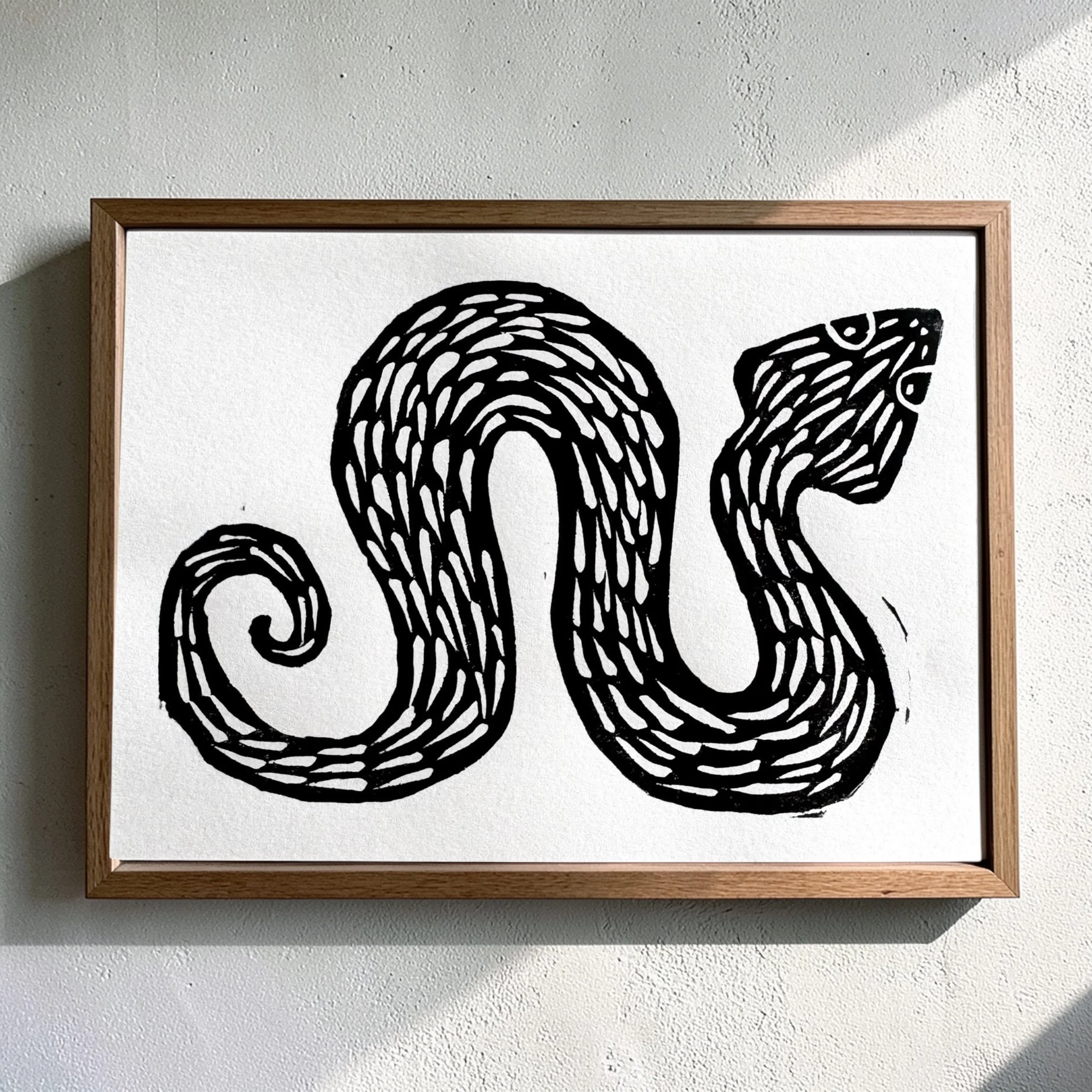 friendly snake linocut print
