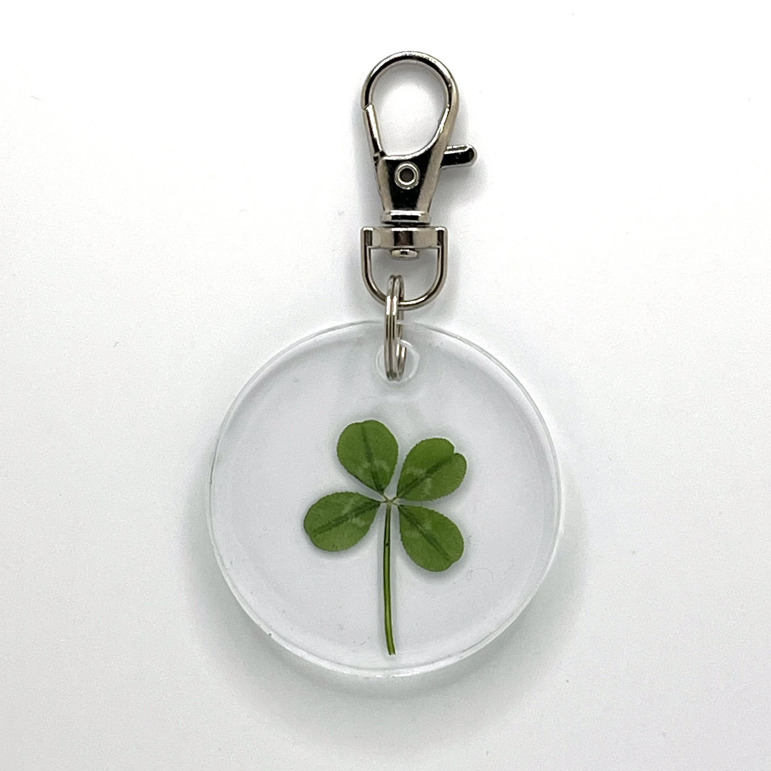 Preserved Dutch White Clover Resin Keychain