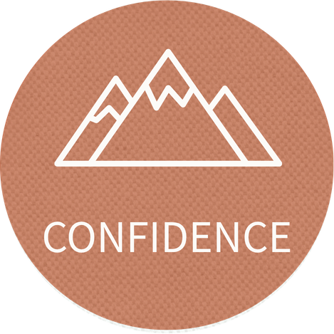 A circular badge with a mountain illustration and the word