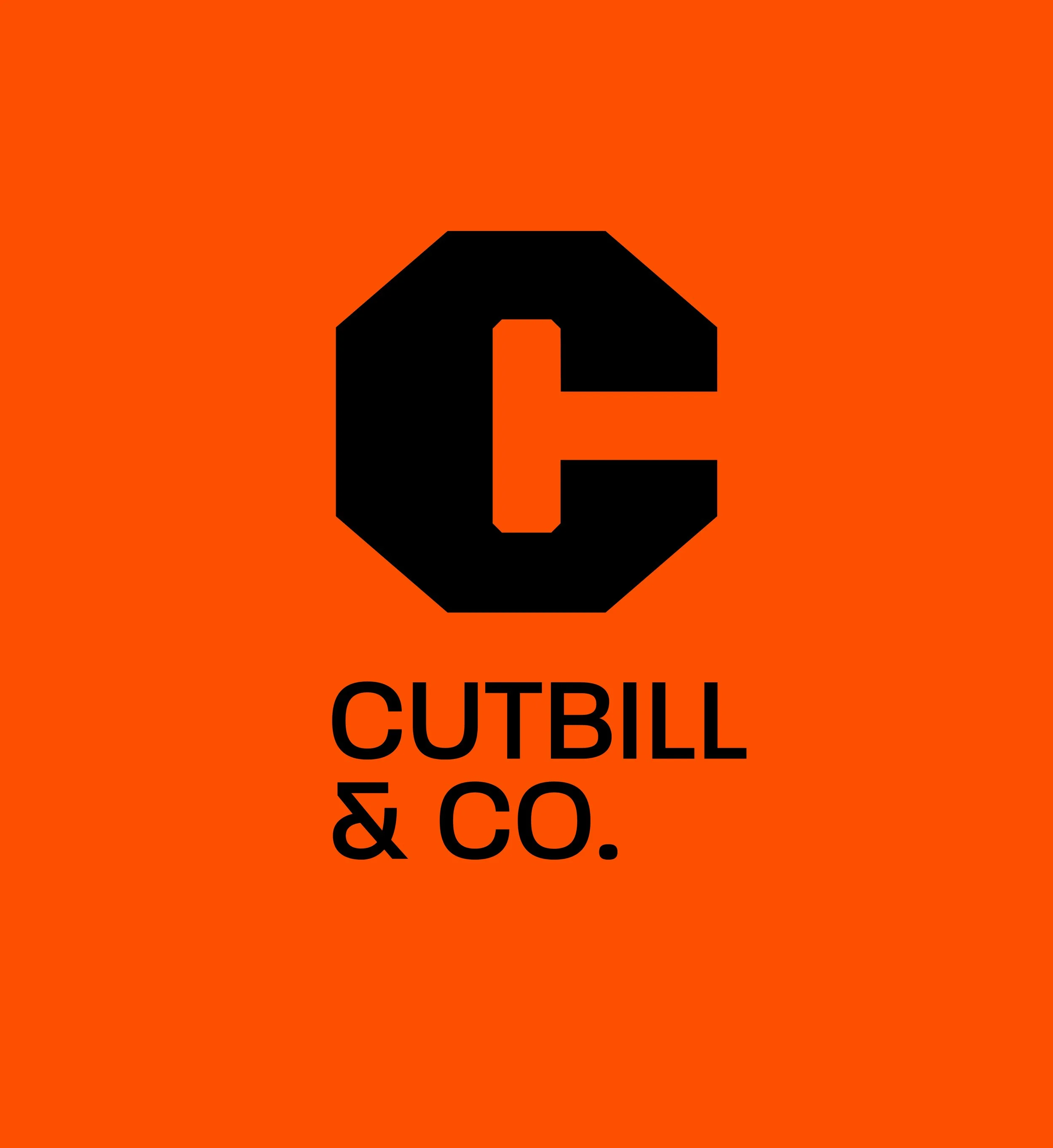 A red background with a large black letter C and the text 'CUTBILL & CO.' beneath it.