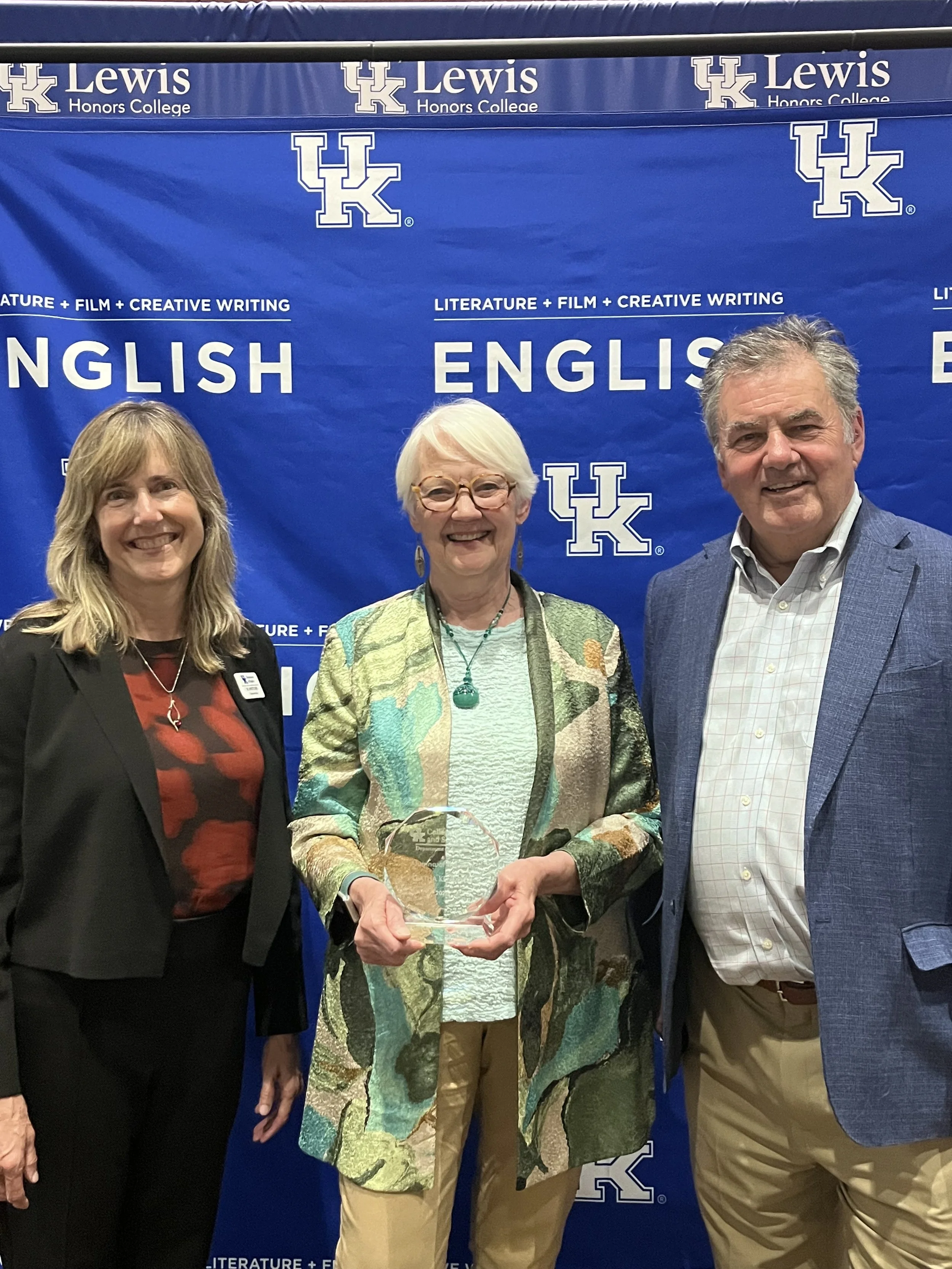  Leatha with Annette Debo, chair of the English department, and  Jonathan Allison, Director, Division of Literature and Film 
