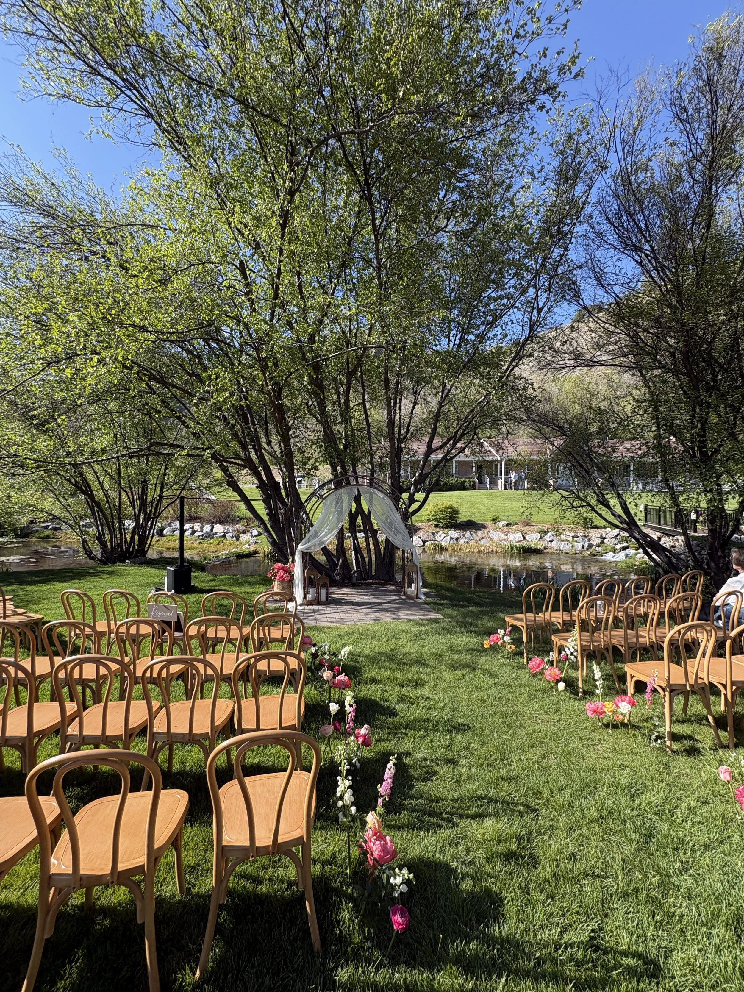Outdoor Ceremony setup in the mountains. Wireless DJ setup.