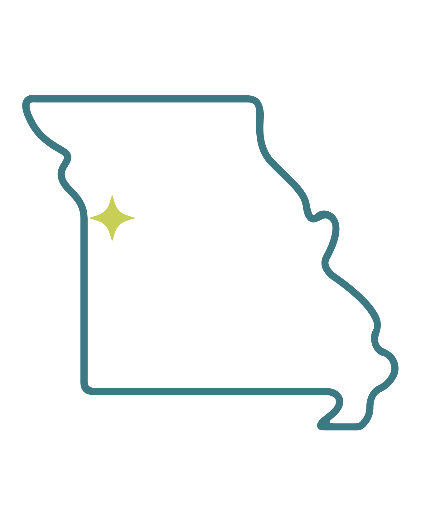 Missouri state outline showing Sapphire Charm Alpacas location in Jackson County