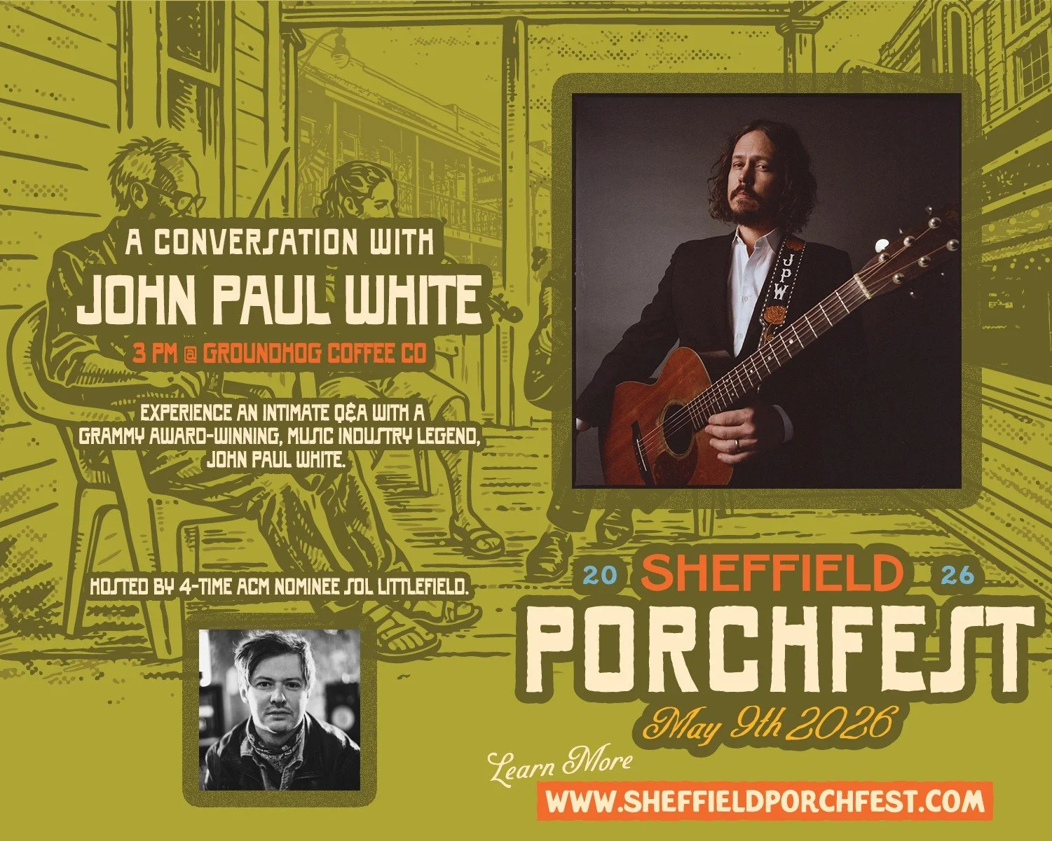 SURPRISE!

As if all the live music happening wasn't enough, Groundhog Coffee Co is hosting a very special intimate Q&amp;A with Grammy award-winner, music industry legend, and pillar of the Shoals music and arts scene, John Paul White. Hosted by Gro