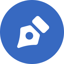 Icon of a white fountain pen nib on a blue circular background