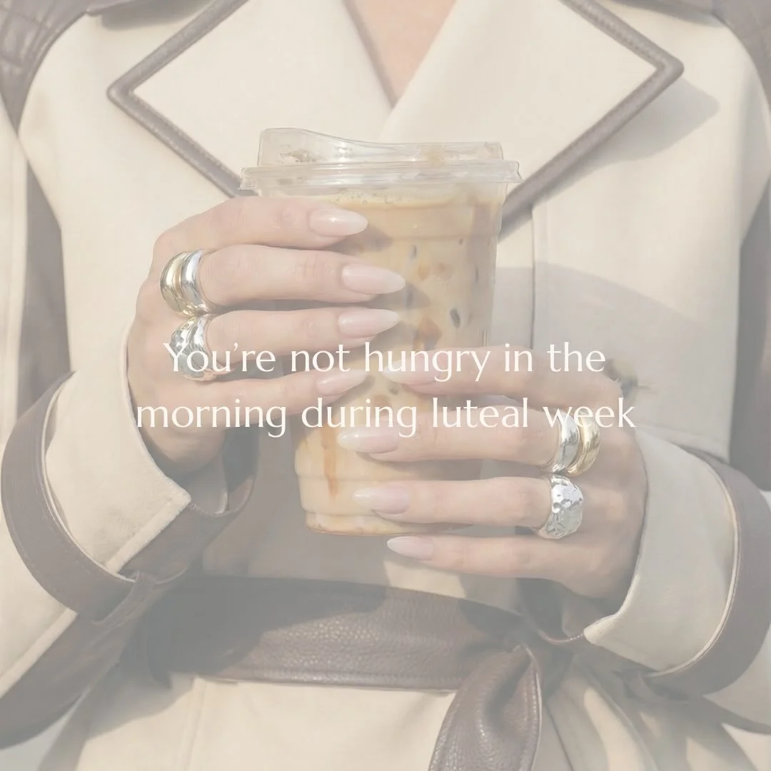 Morning appetite often decreases during the luteal phase.

Rising progesterone alters appetite signaling and glucose regulation. Many women notice reduced hunger earlier in the day followed by a significant increase in appetite later in the afternoon