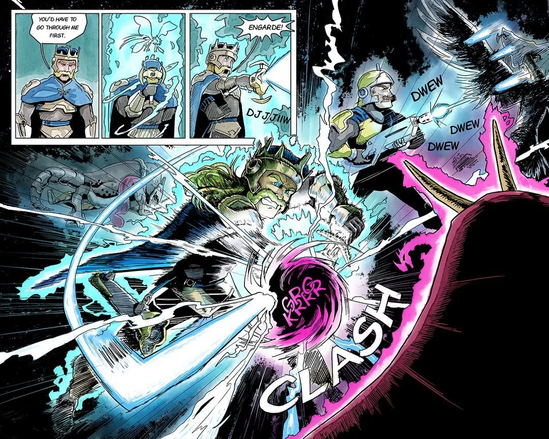 Clash between Florentius II and DAO with his dark acolytes ⚔️

(Page 25 and page 26)

#scifiart #fantasyart #scififantasy #sciencefictionart #conceptart #comicart #timelapse #digitalillustration #fantasycomic #scificomic #art #artist #drawing #illust