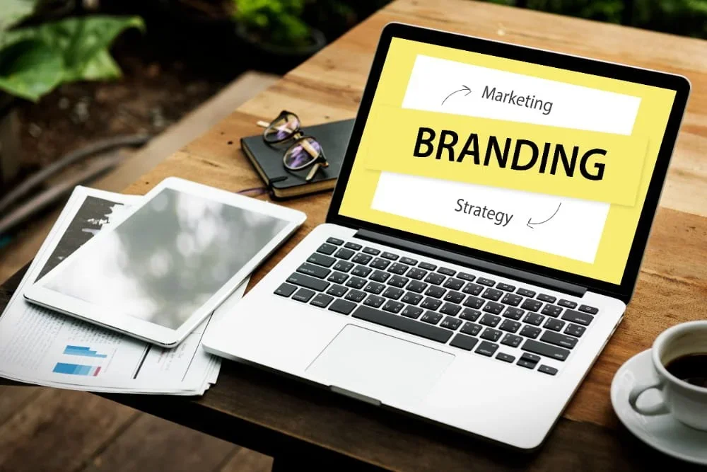 Branding and Marketing words on laptop