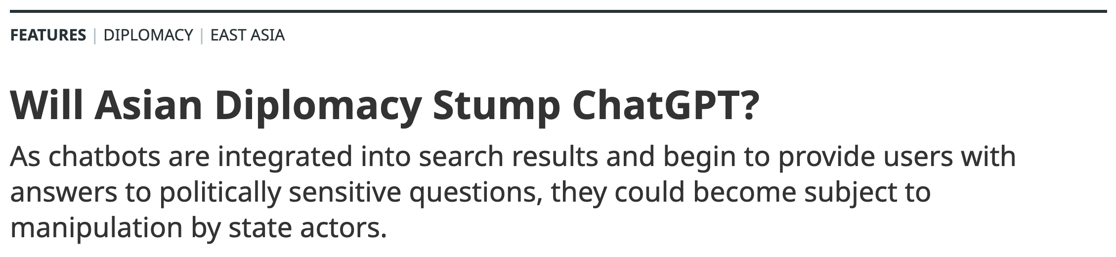 The Diplomat: Will Asian Diplomacy Stump ChatGPT?