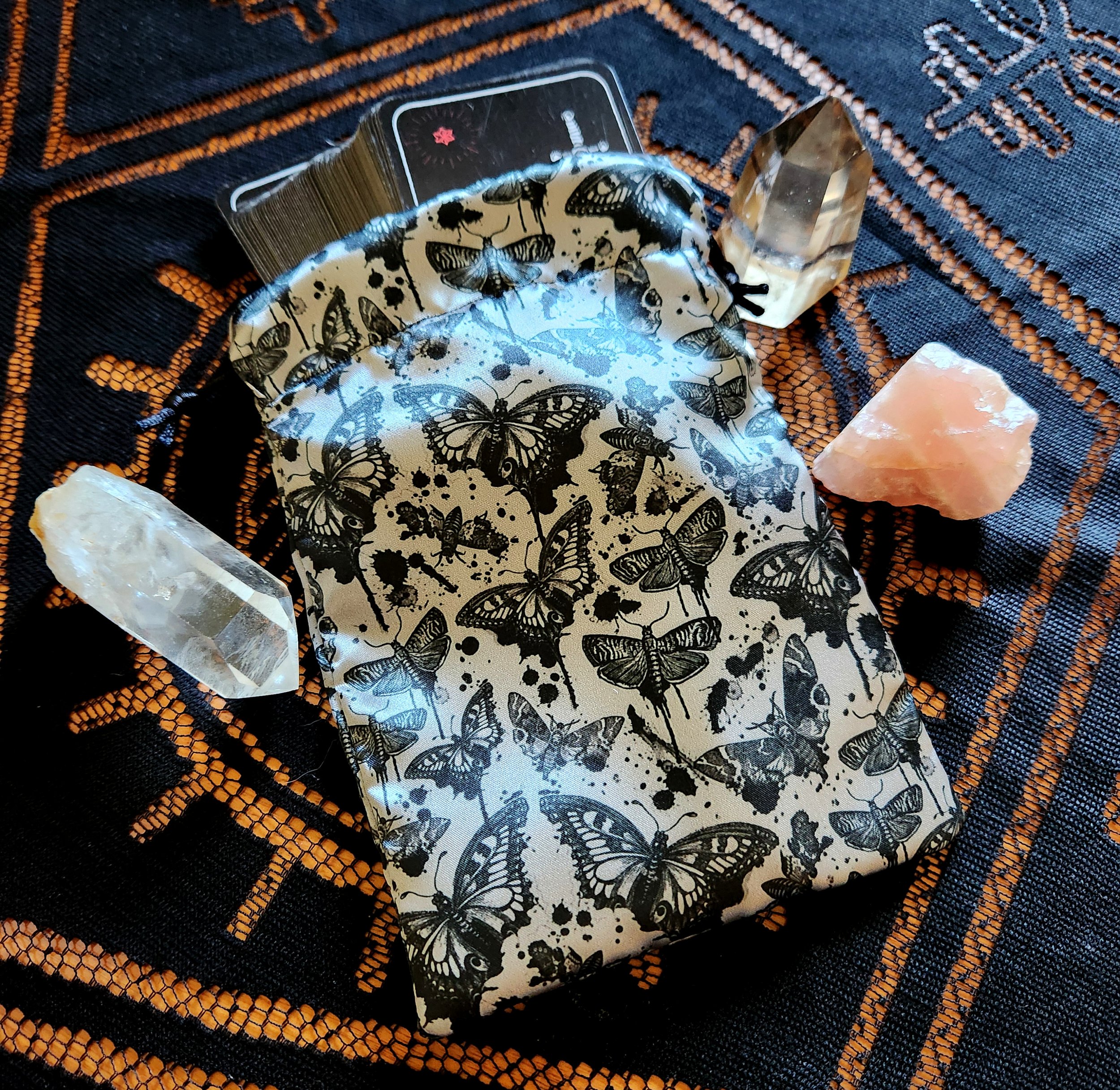 Satin Tarot Bag - Ink Splatter Moths