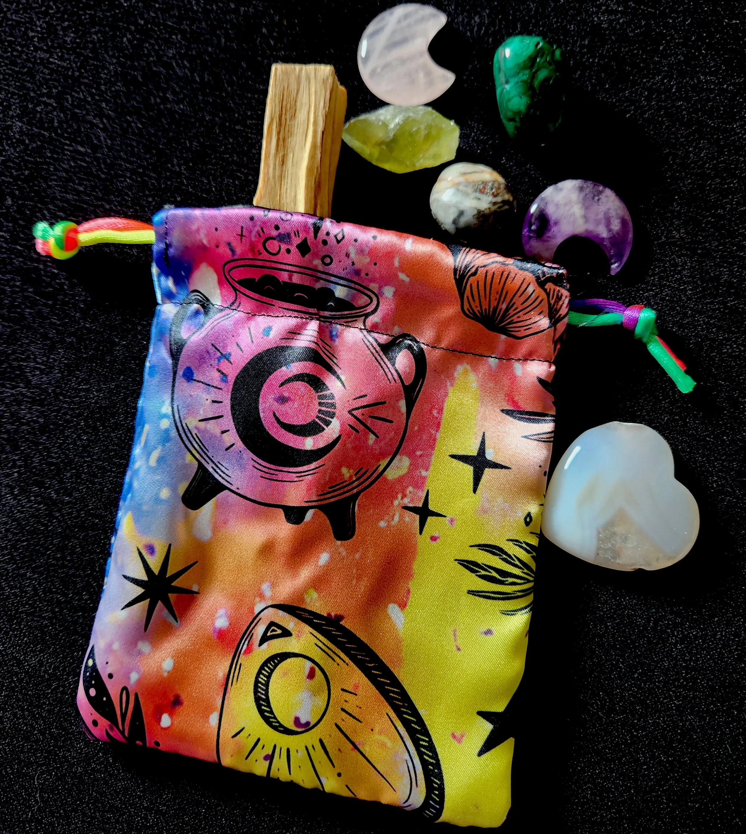 Satin Drawstring Keepsake/Dice Bag - Rainbow Magic Watercolor (Cauldron)