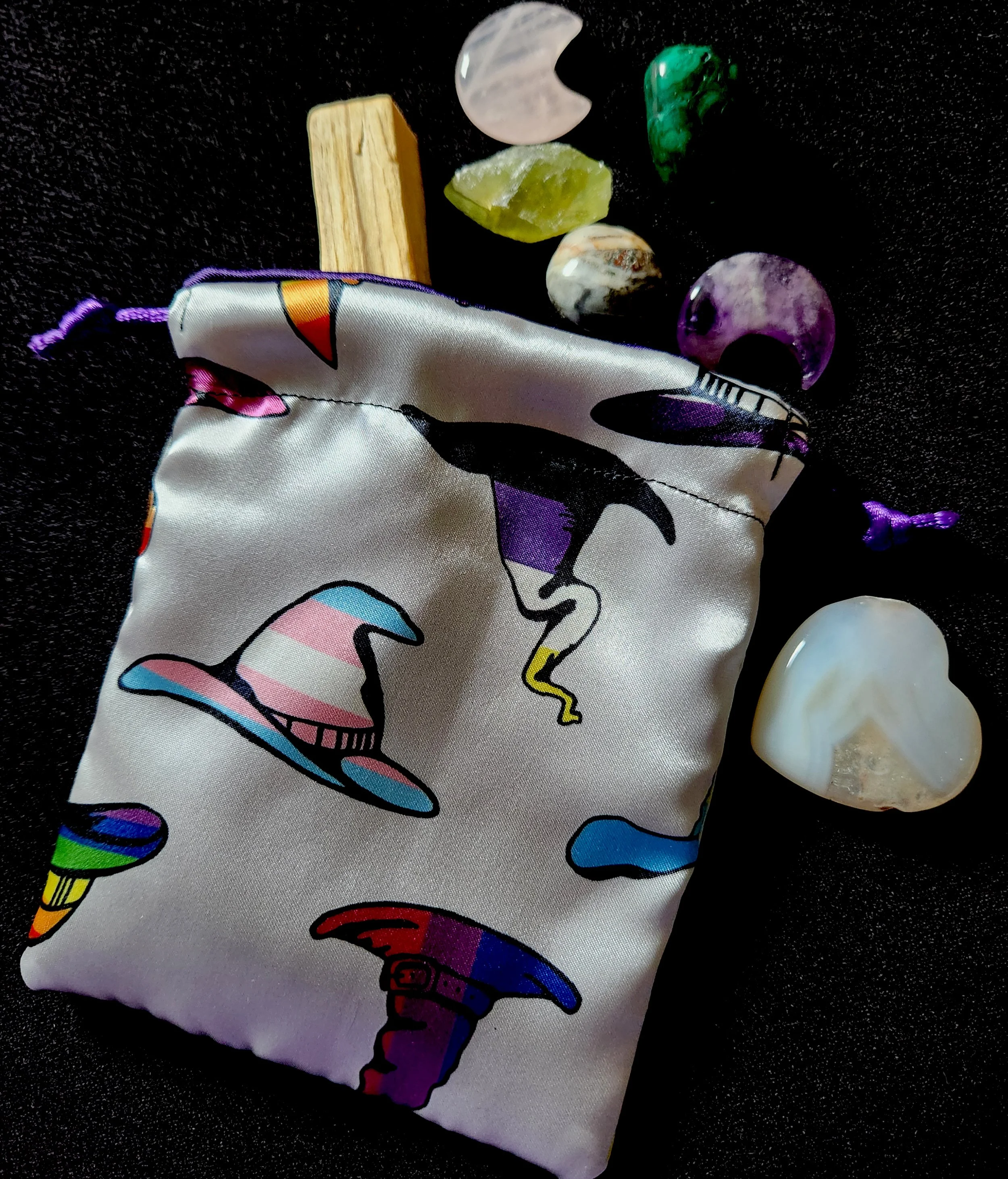 Satin Drawstring Keepsake/Dice Bag - Pride Witch Hats