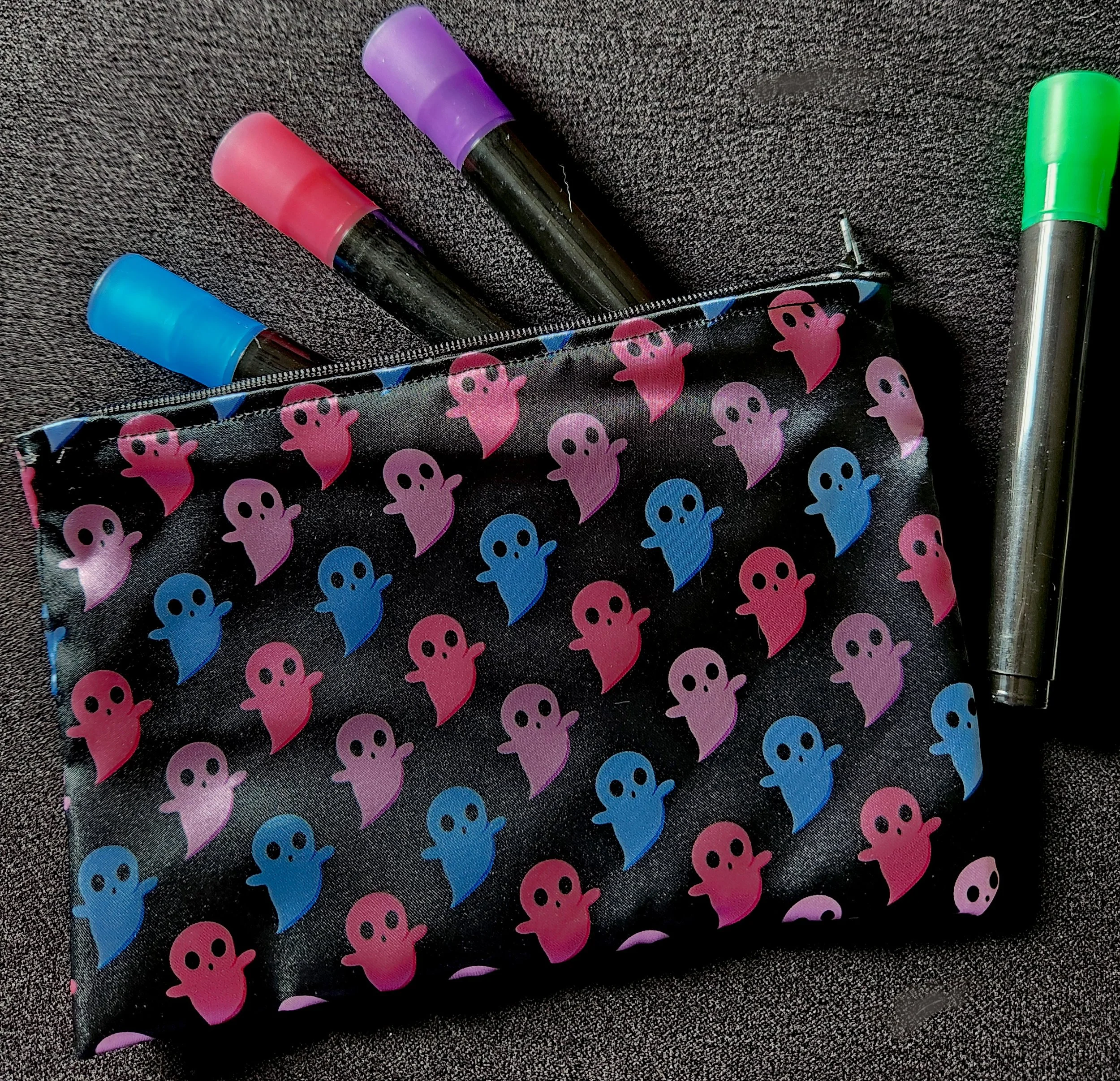 Satin Zipper Stash Bag - Bi Pride Ghosts (polka dot lining)