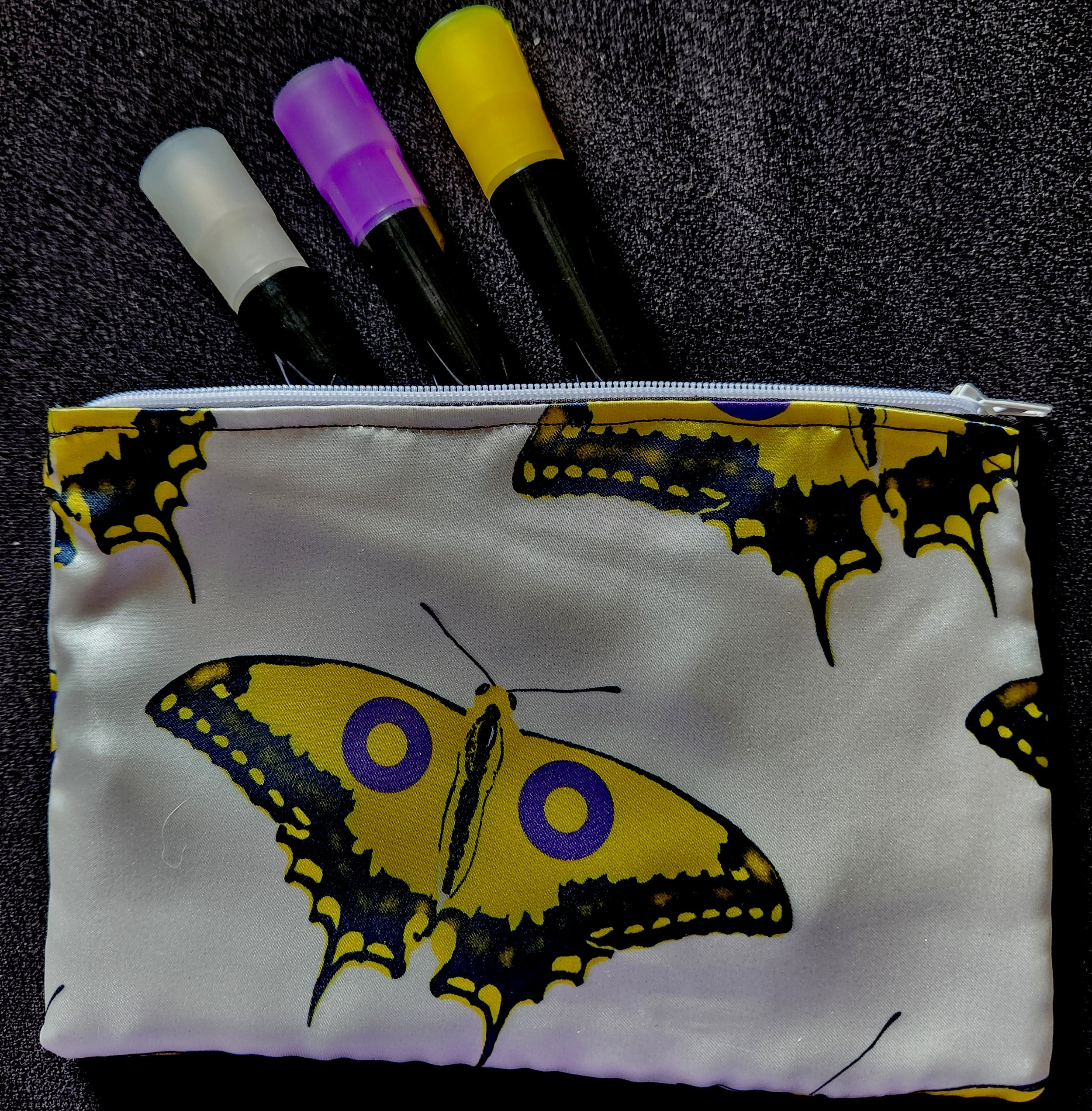 Satin Zipper Stash Bag - Intersex Pride Butterflies