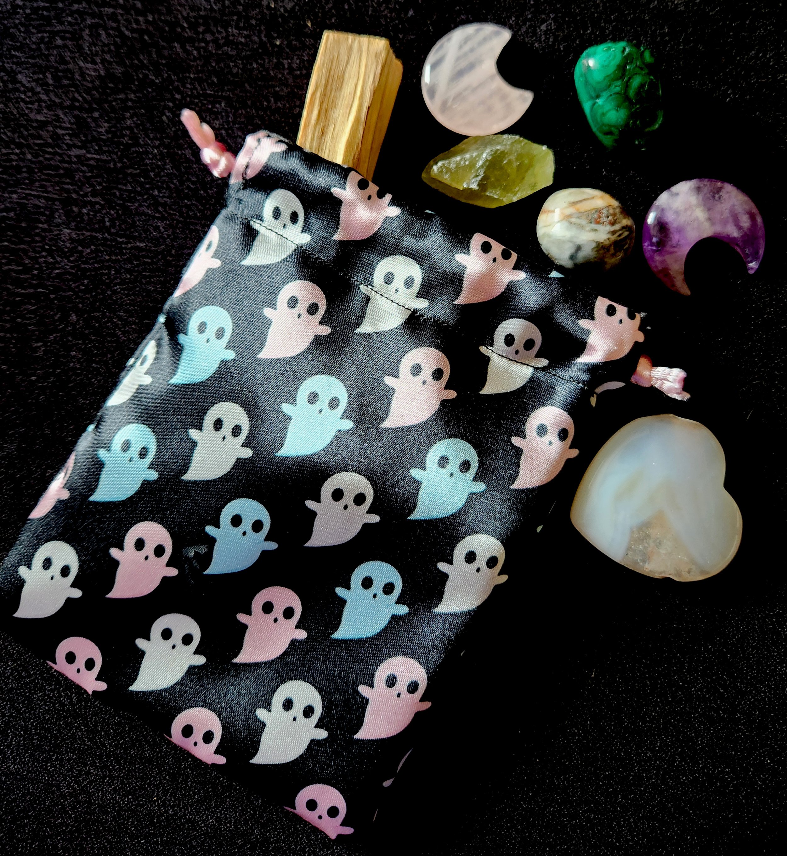Satin Drawstring Keepsake/Dice Bag - Trans Pride Ghosts