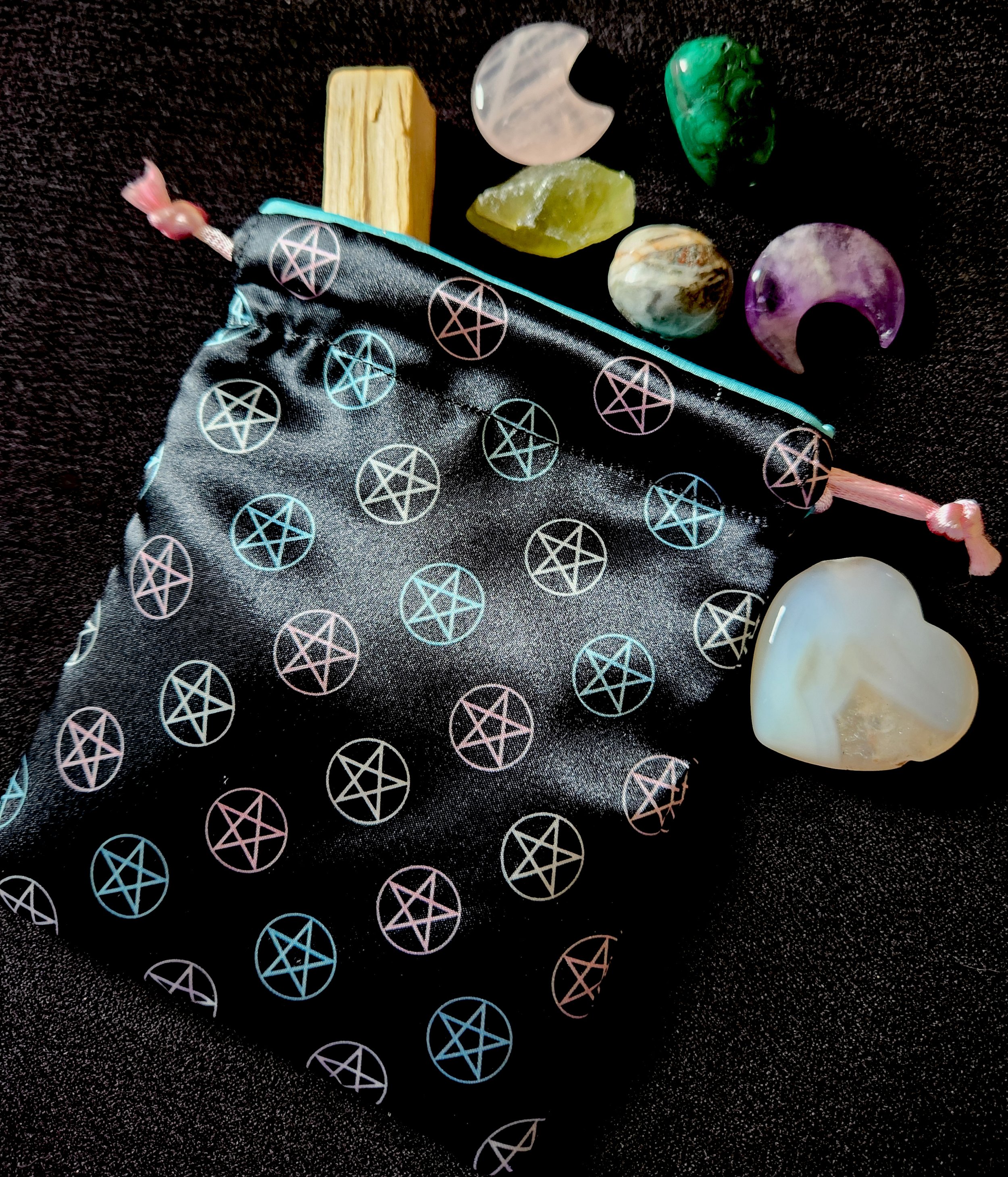 Satin Drawstring Keepsake/Dice Bag - Trans Pride Pentacles