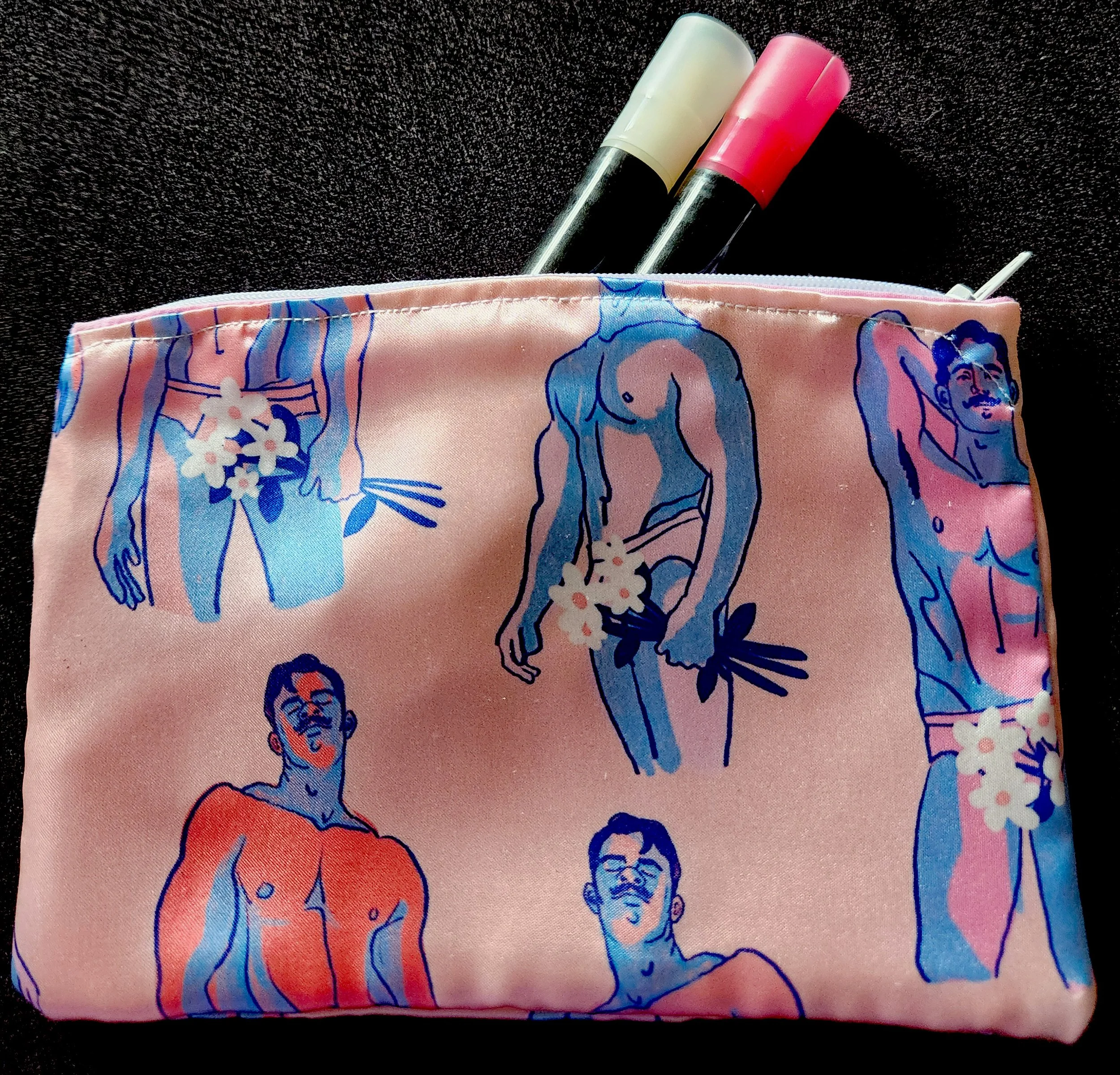 Satin Zipper Stash Bag - Men with Bouquets