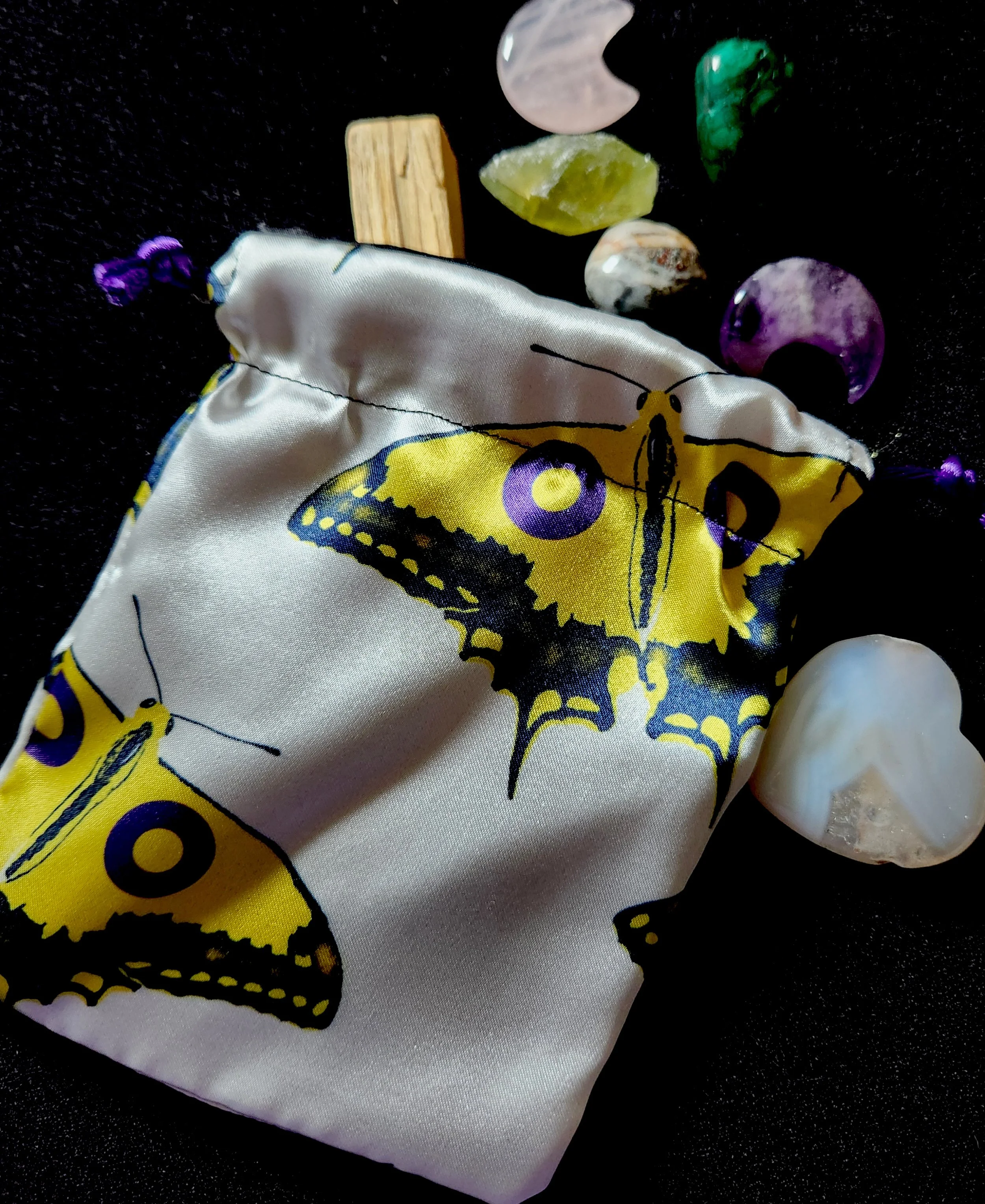 Satin Drawstring Keepsake/Dice Bag - Intersex Pride Butterfly