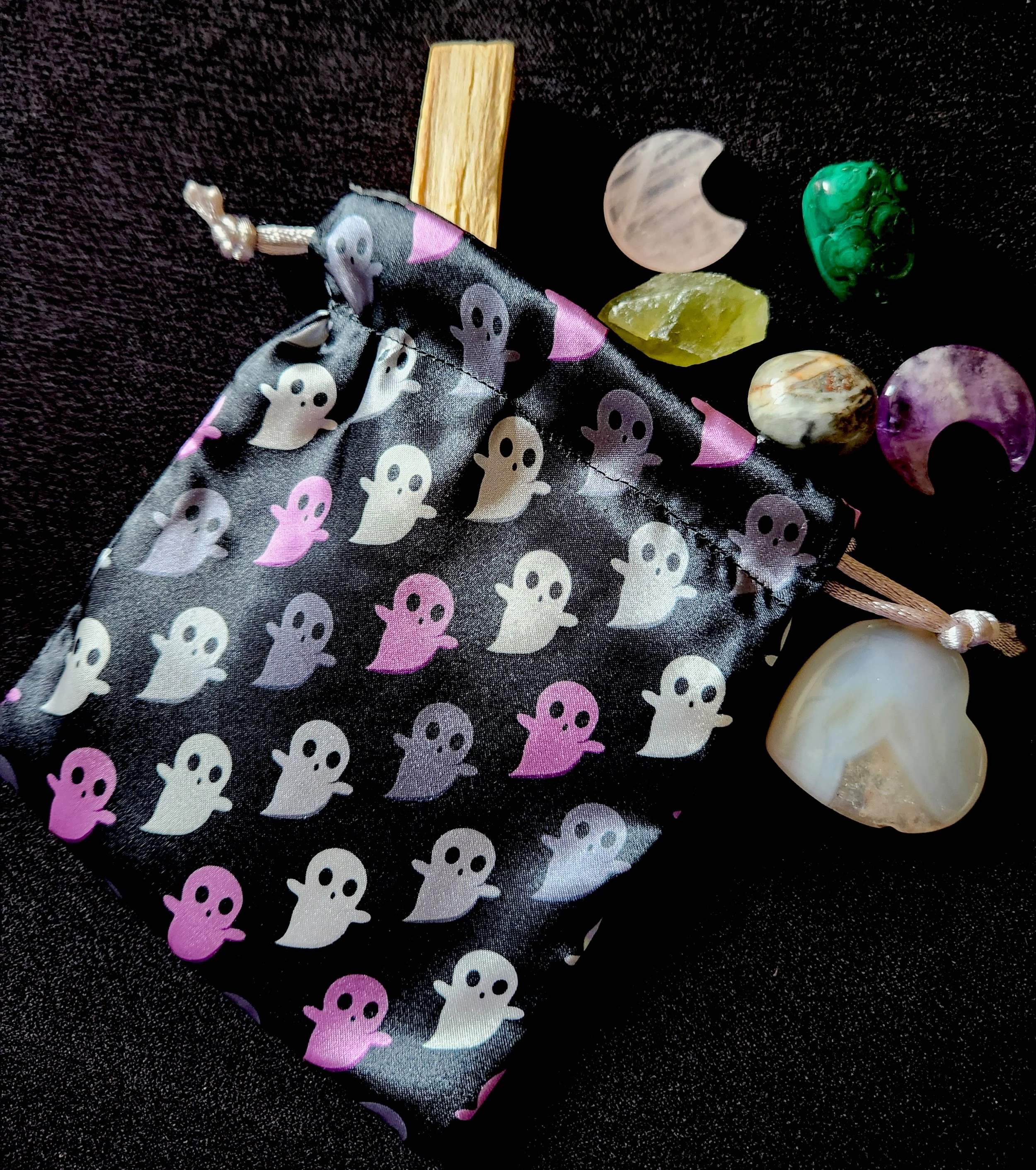 Satin Drawstring Keepsake/Dice Bag - Ace Pride Ghosts