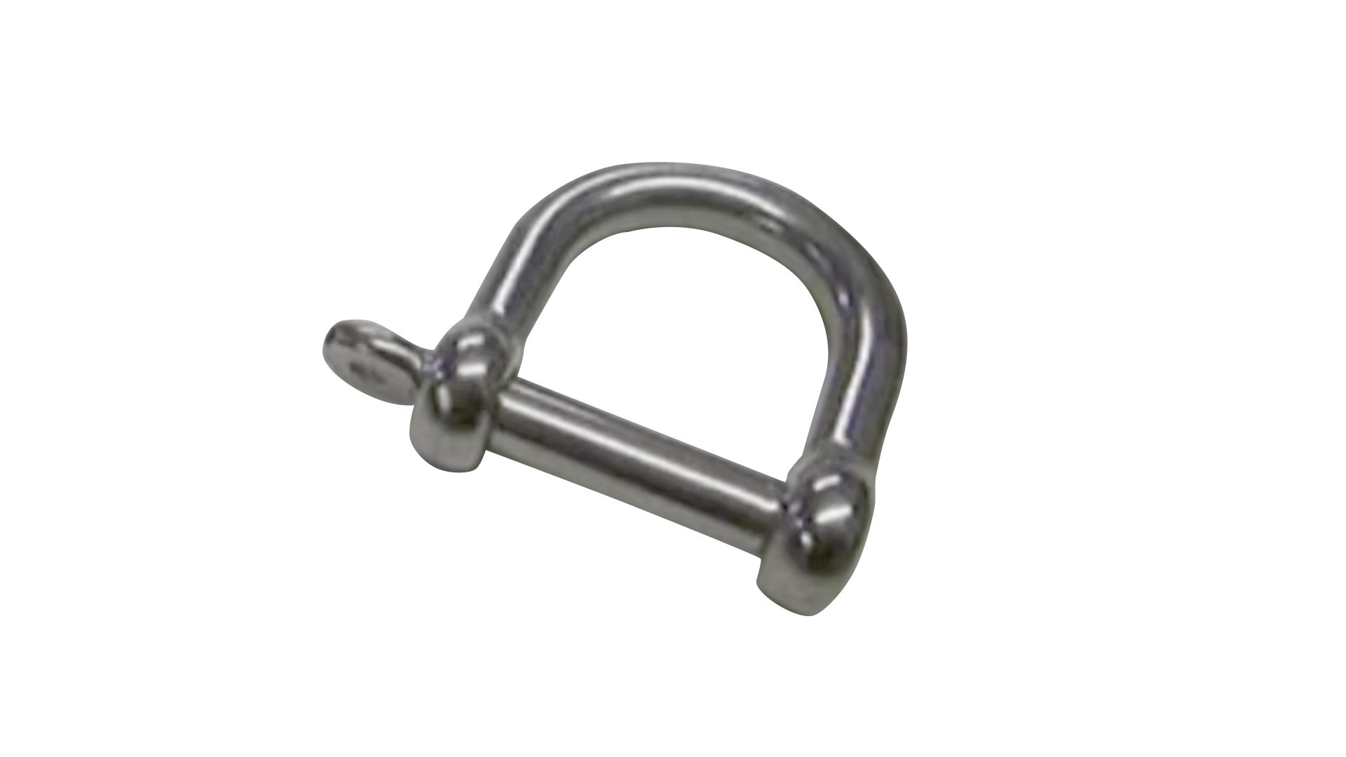 A small metallic shackle clasp on a white background.