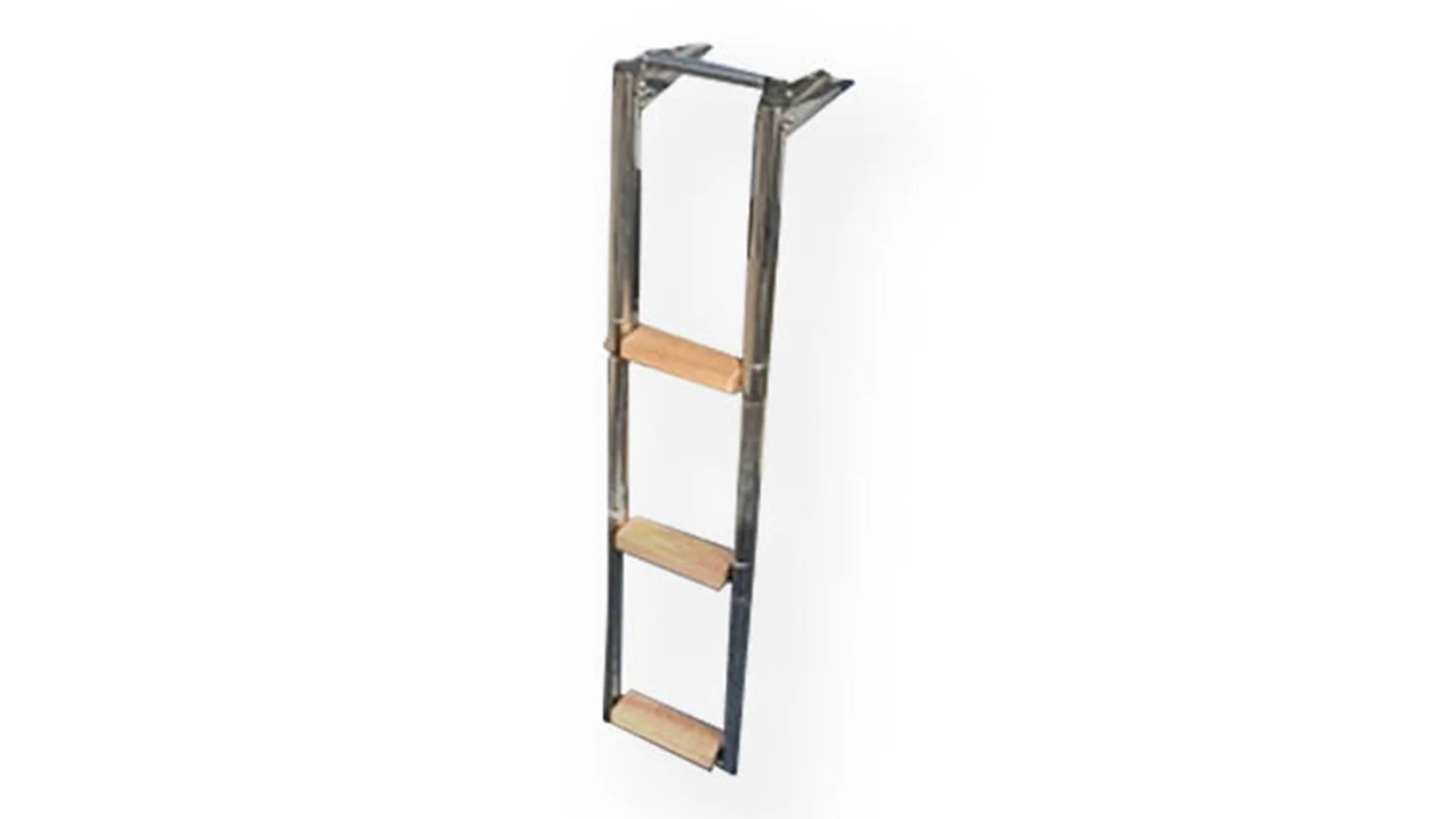 A metal ladder with four wooden steps.
