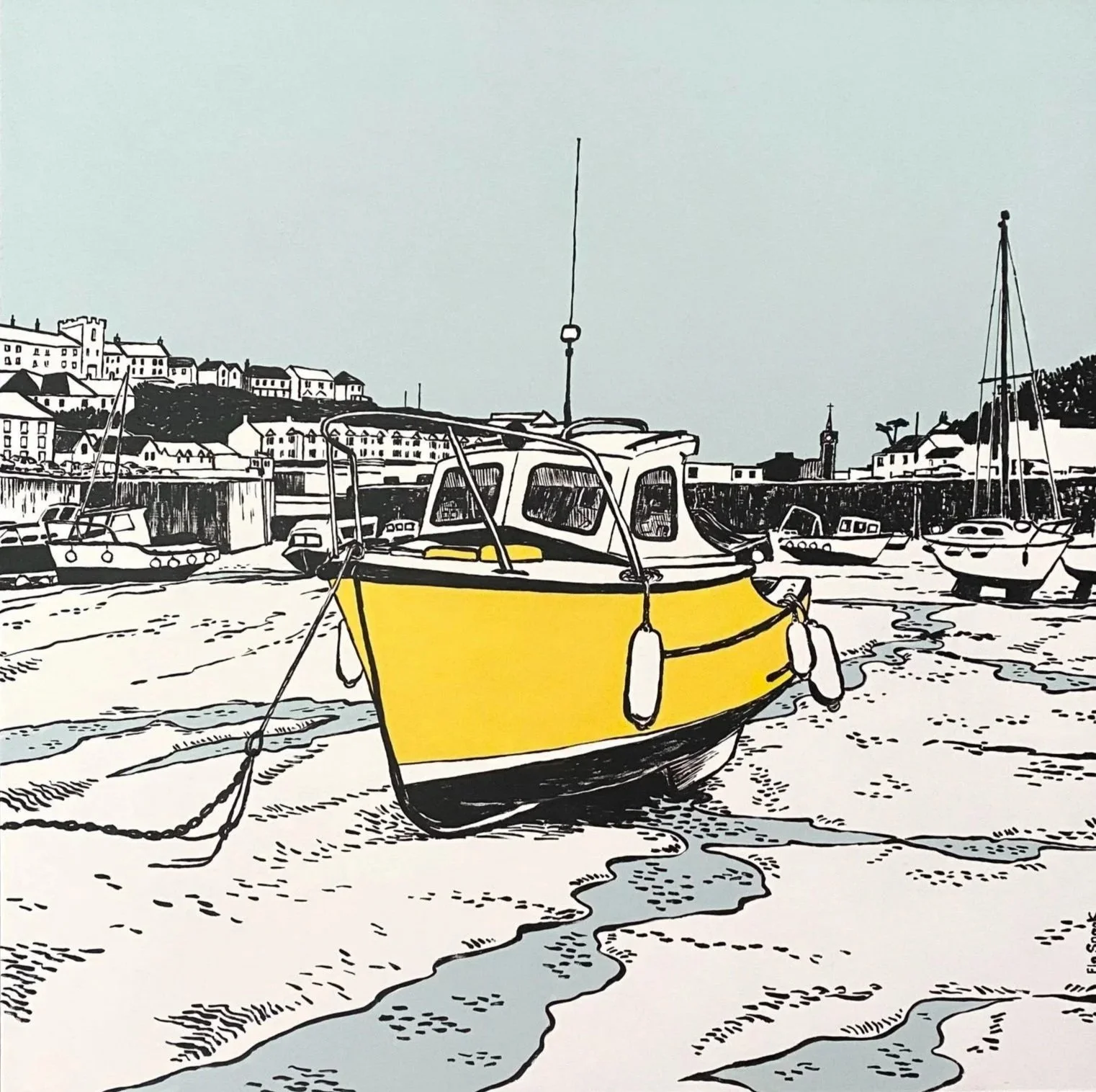 Yellow Boat At Porthleven Harbour