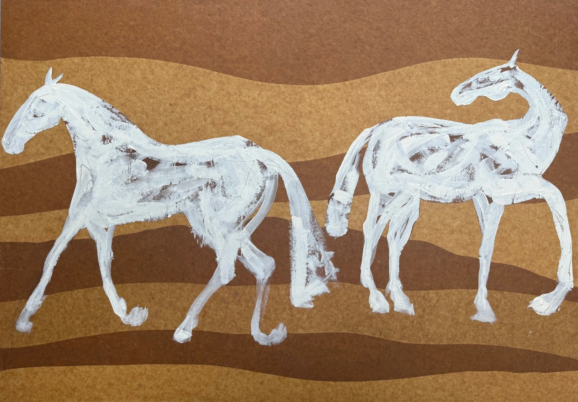 Bound from the Hills: Recycled brown paper and chalk paint on cradled board, 47 x47 cm. Price: On Request