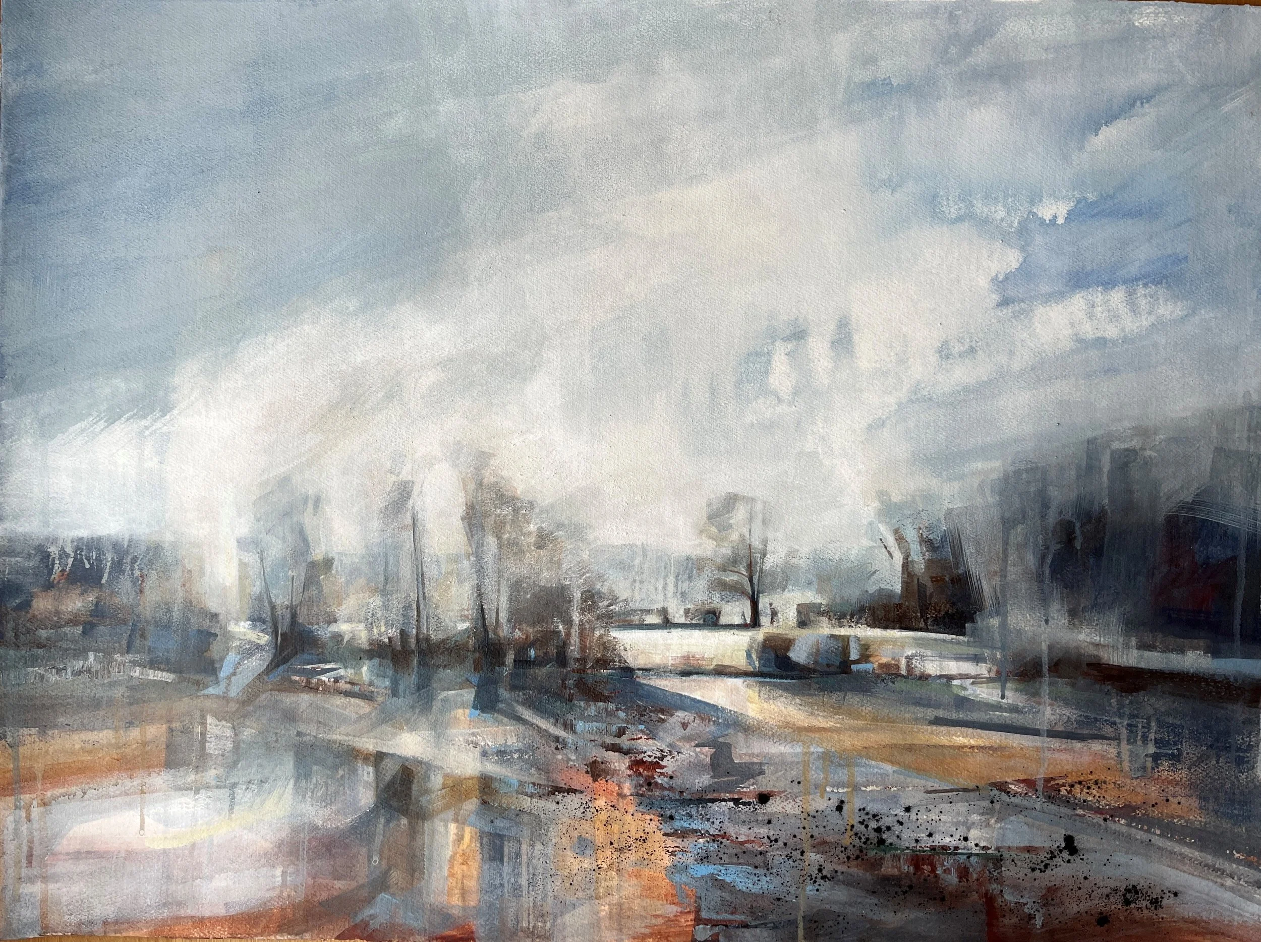 Those quiet moments of calm 2026 - Acrylic, iron oxide and  marble dust on paper: 56 x 76cm
