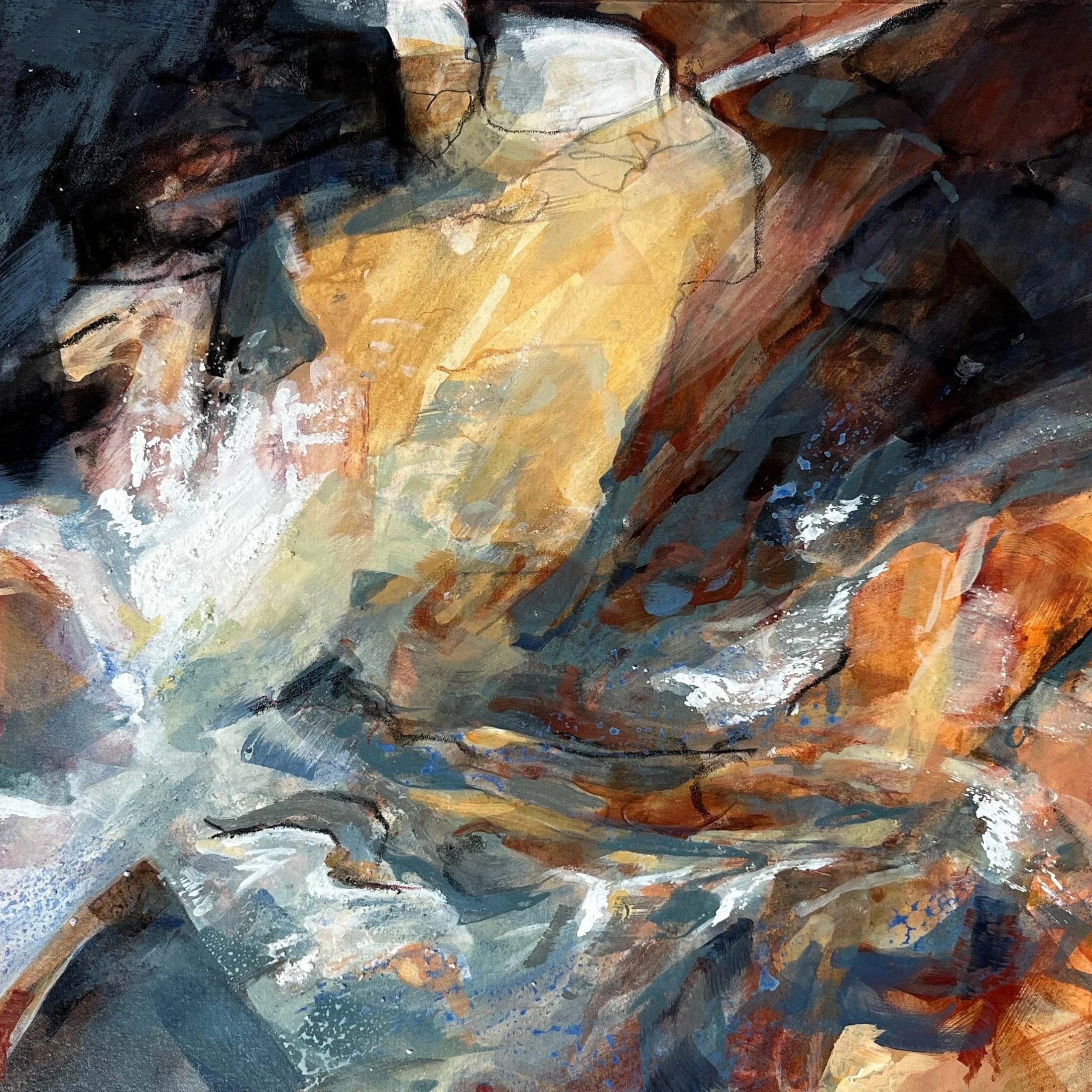 Dancing 2026 - Acrylic and  marble dust on paper cradle mounted: 20 x 20cm 
