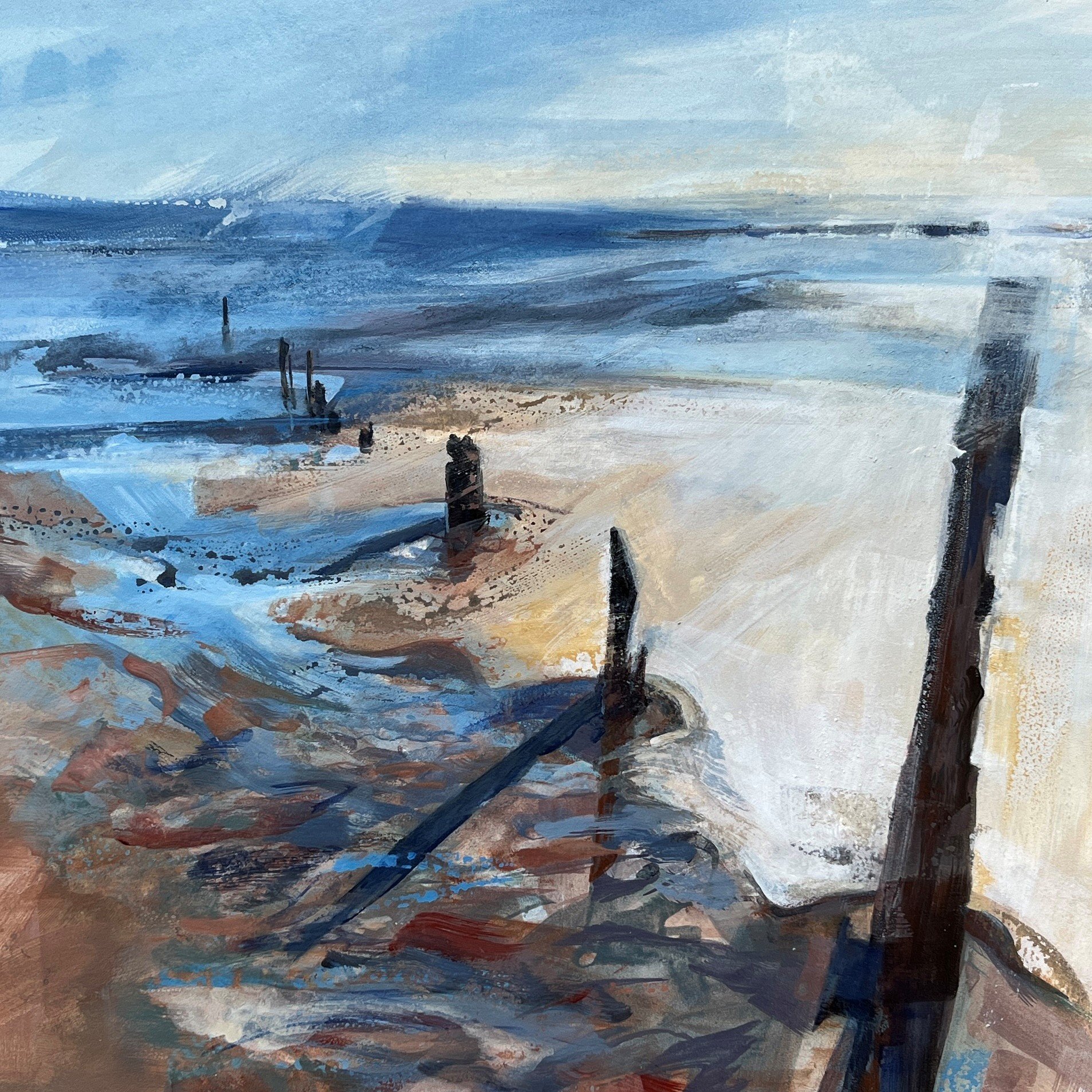 Time and Tide 2025 - Acrylic and  marble dust on paper cradle mounted: 25 x 25cm