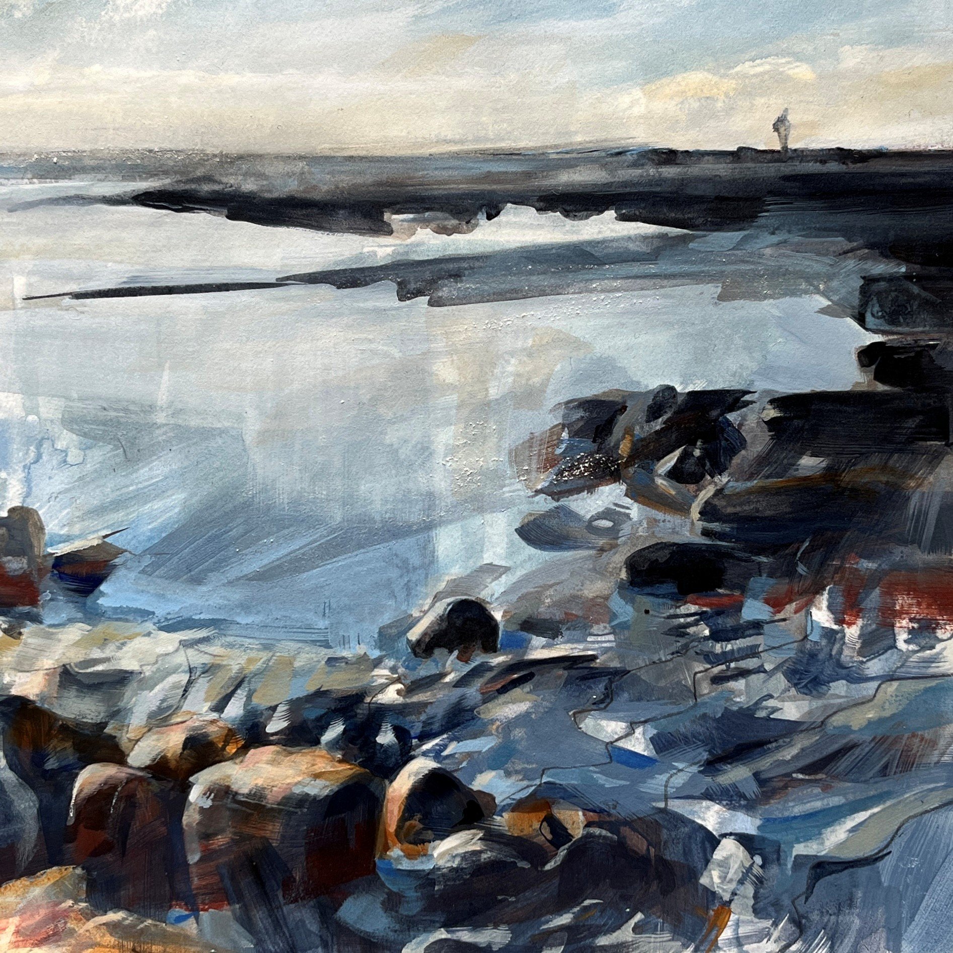 Flooding memories 2025 - Acrylic and  marble dust on paper cradle mounted: 25 x 25cm 
