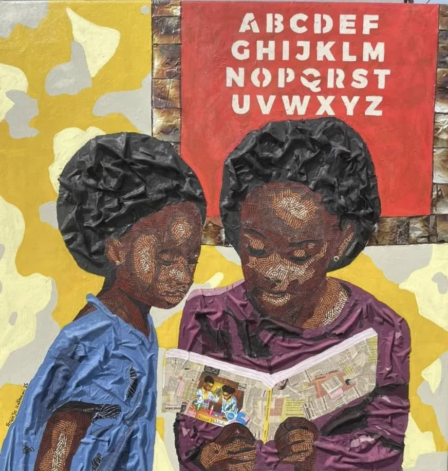 Title: First Stage of Learning 

Medium: Mixed Media, Size: 119 x 122cm, Year: 2025