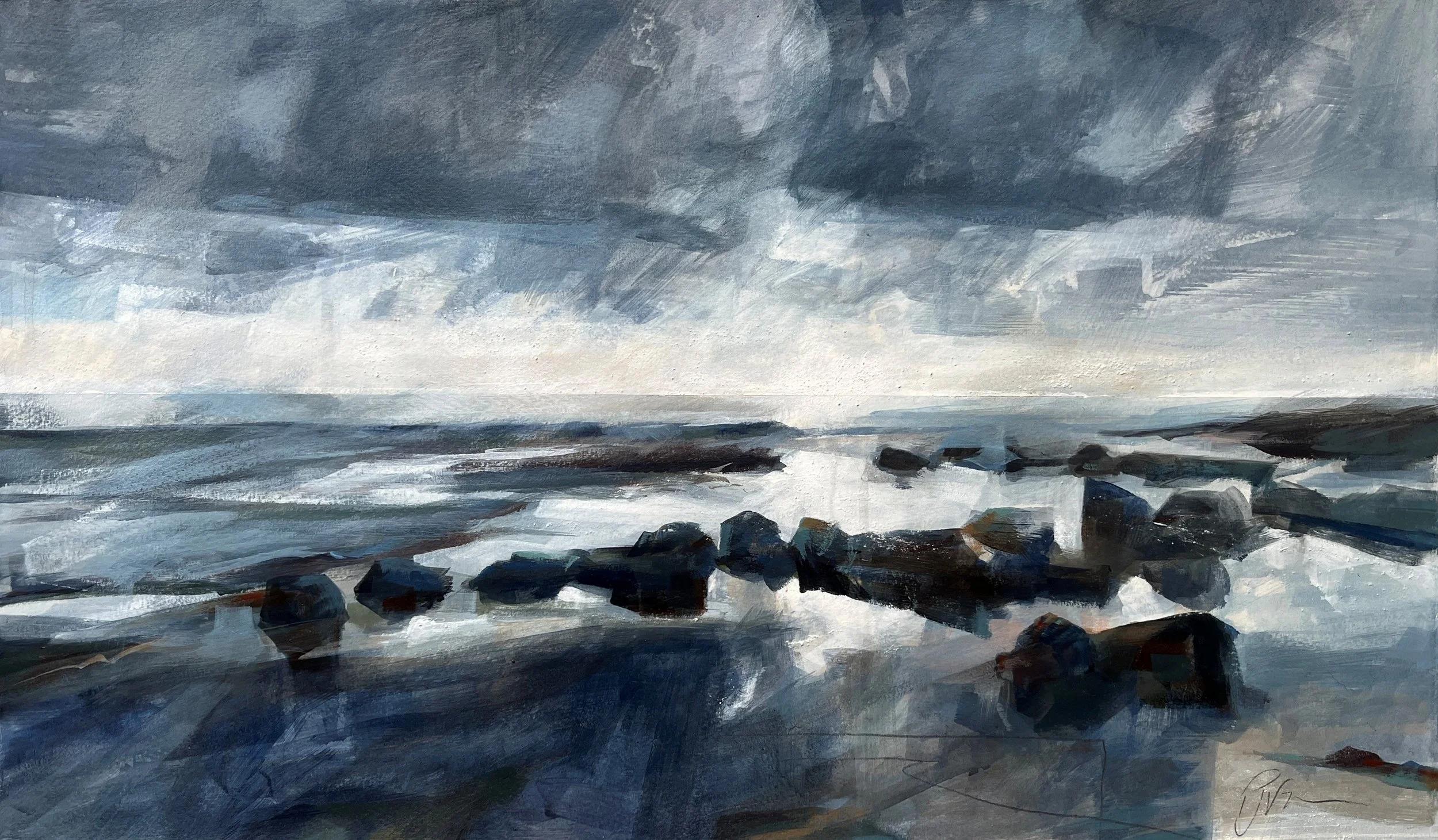 Tide comes in 2026 - Acrylic and  marble dust on paper: 33 x 56cm