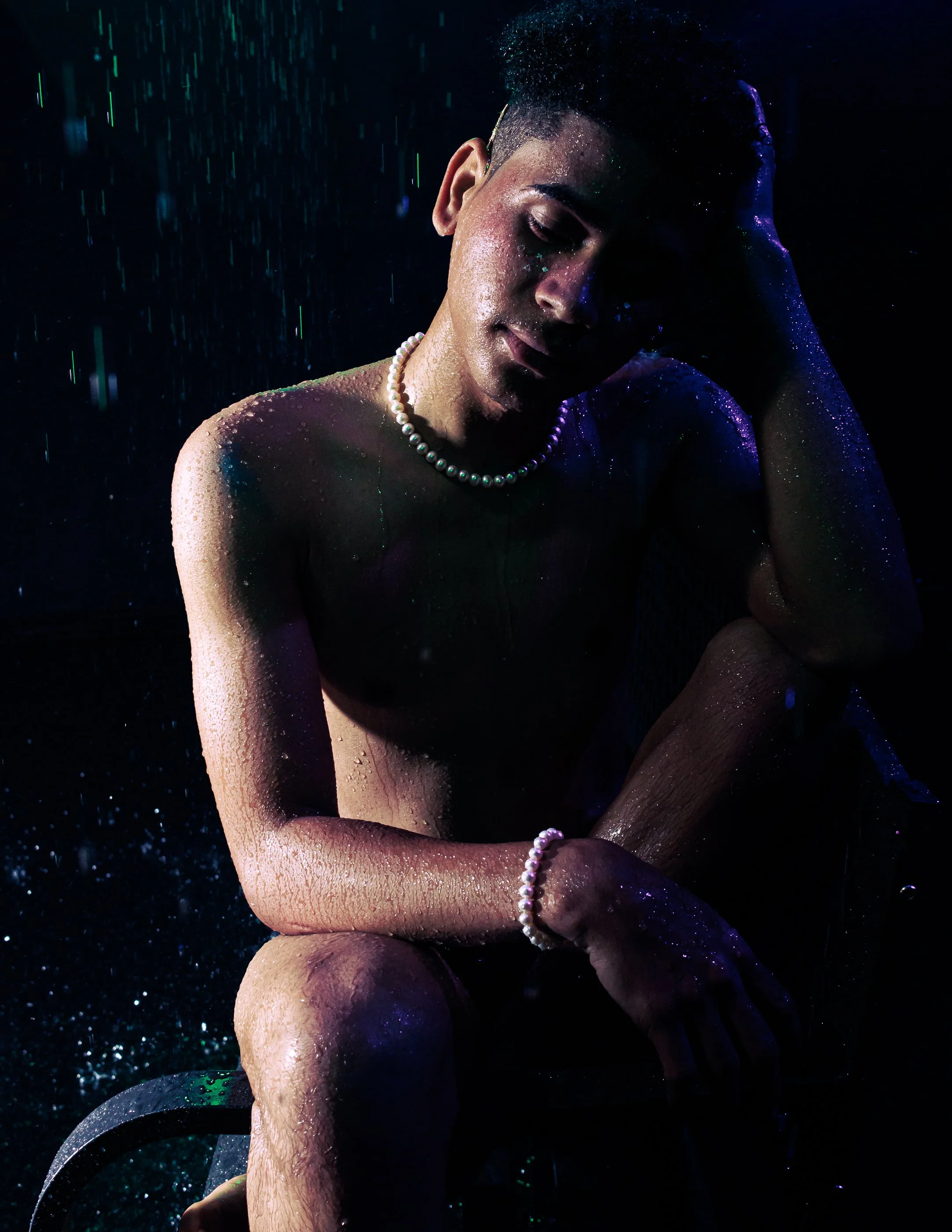 Portrait of man in rain. 