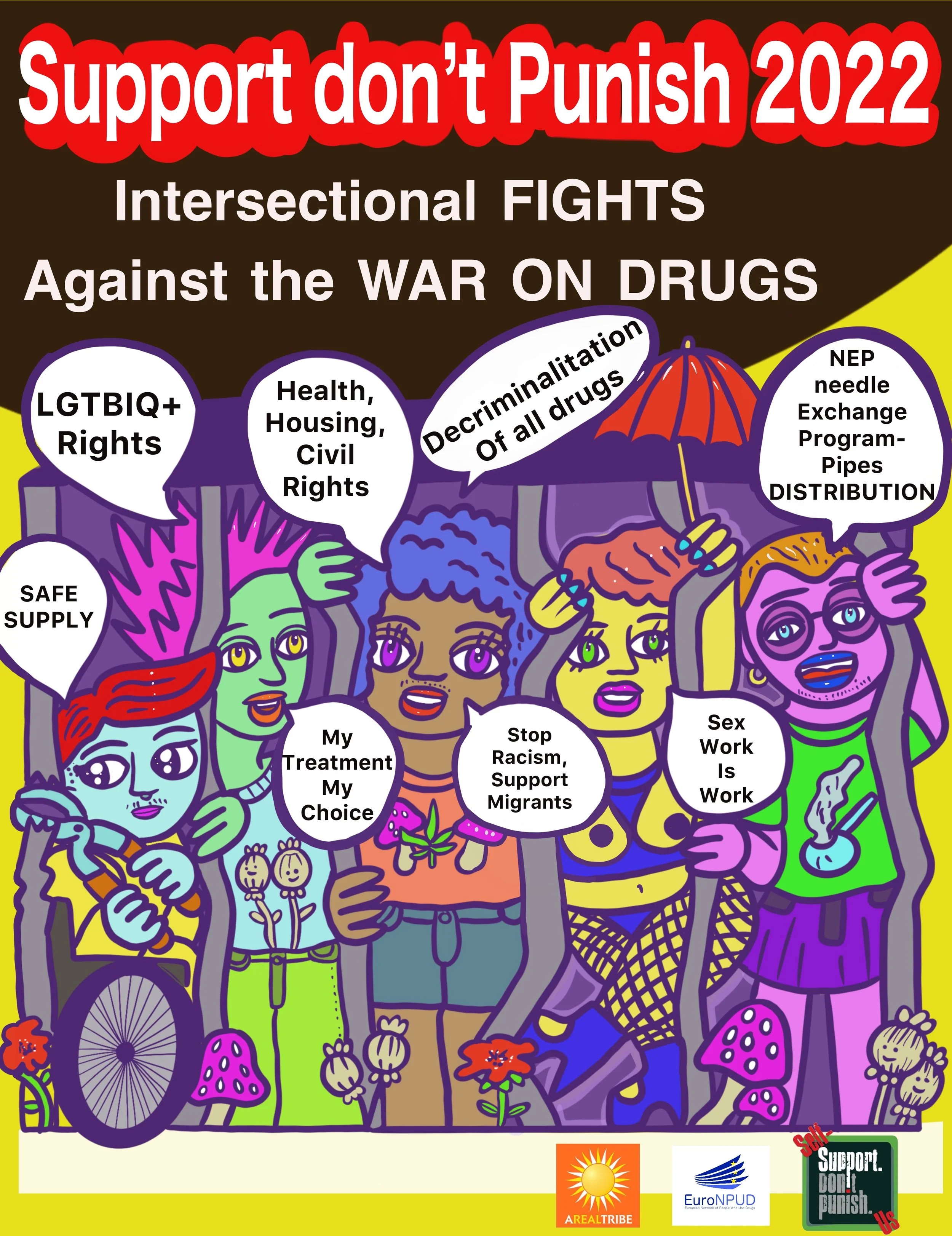 POSTER 2022 EURONPUD Campaign : Support. Don’t Punish is a global grassroots-centred initiative in support of harm reduction and drug policies that prioritise public health and human rights.