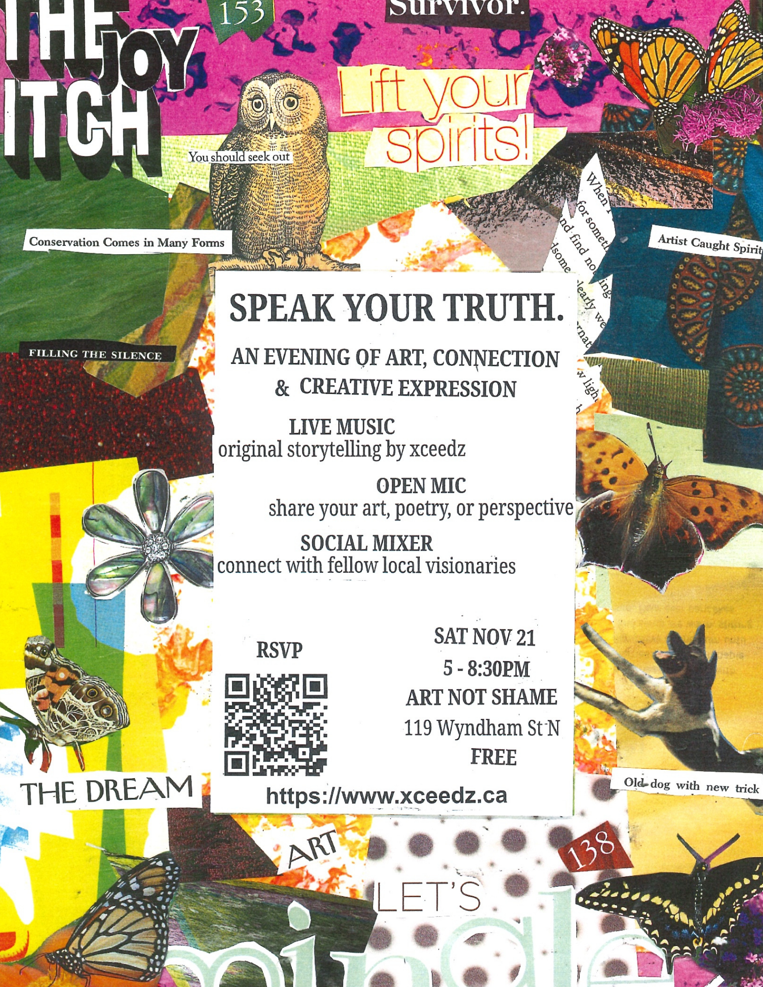Flyer of the Speak Your Truth Social Mixer in Guelph, Ontario