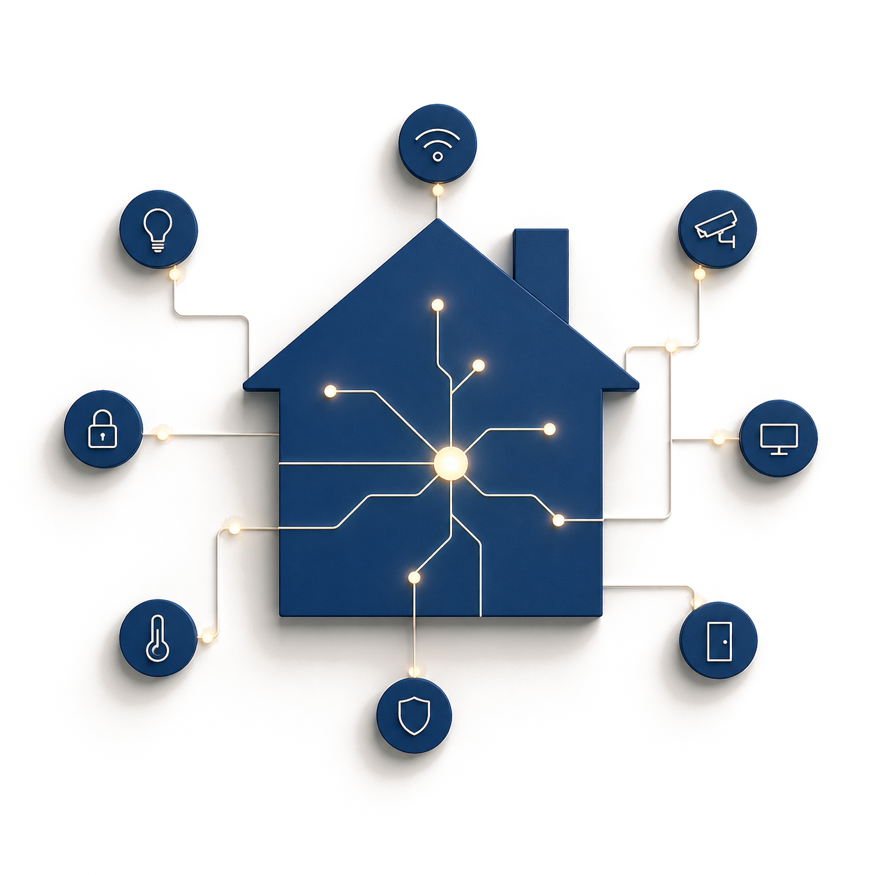 Abstrakte Illustration eines vernetzten Einfamilienhauses, symbolisiert die Netzwerkplanung für Smart Home Projekte