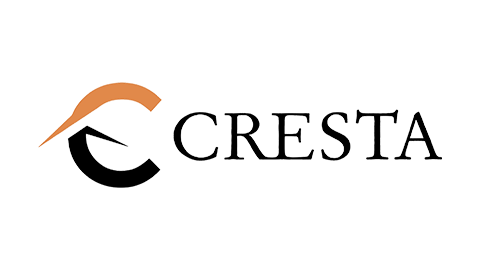 Cresta logo with a stylized orange and black emblem and the word 'CRESTA' in black capital letters