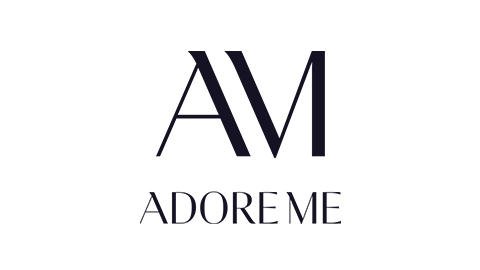 Logo with stylized letters 'AM' and the words 'ADORE ME' beneath.