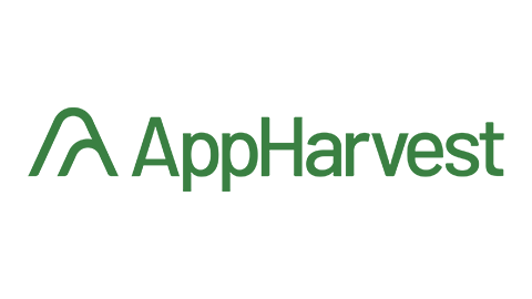 AppHarvest logo with green stylized leaf icon and text on white background.