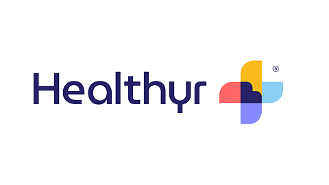 Healthyr logo with colorful abstract design to the right of the text.