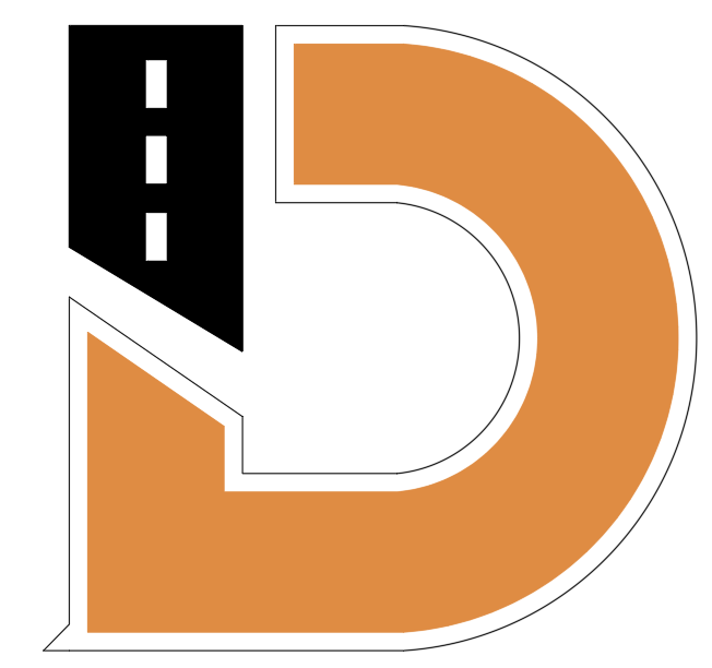 Une grande lettre D stylisée avec une zone noire contenant un symbole de panneau de signalisation d'interdiction de stationner, sur fond blanc.