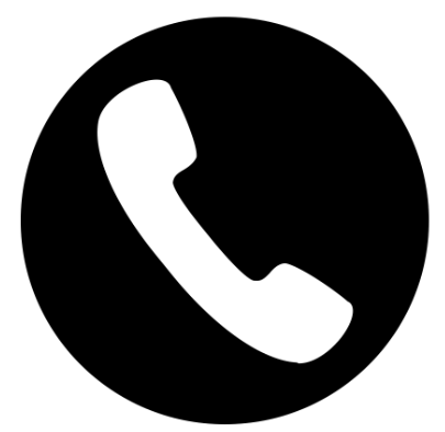 Icône de téléphone blanc sur fond noir.