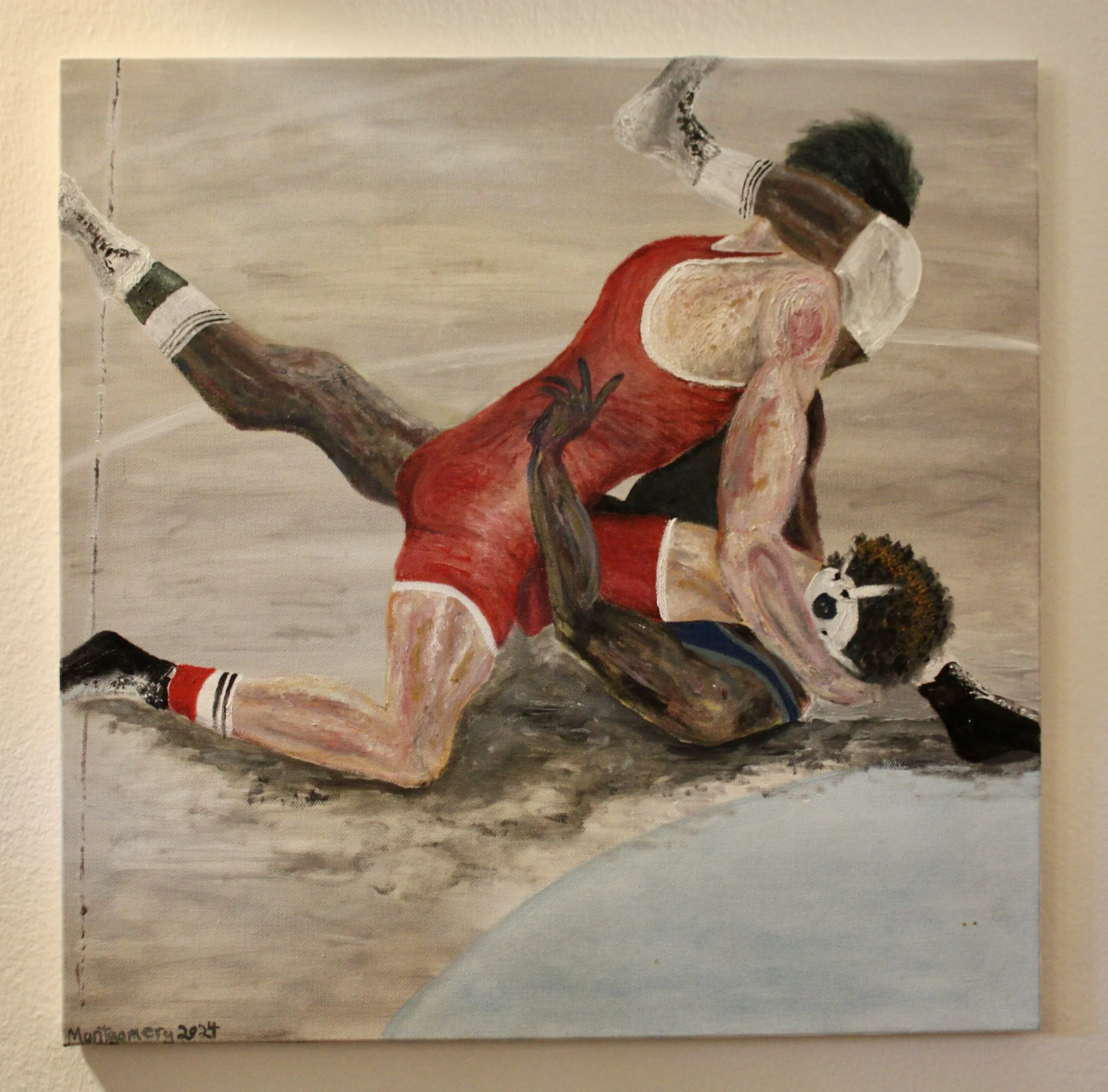 "The tangled takedown"   :   Oil on canvas   :   20-by-20 inches   :   Completed in 2024