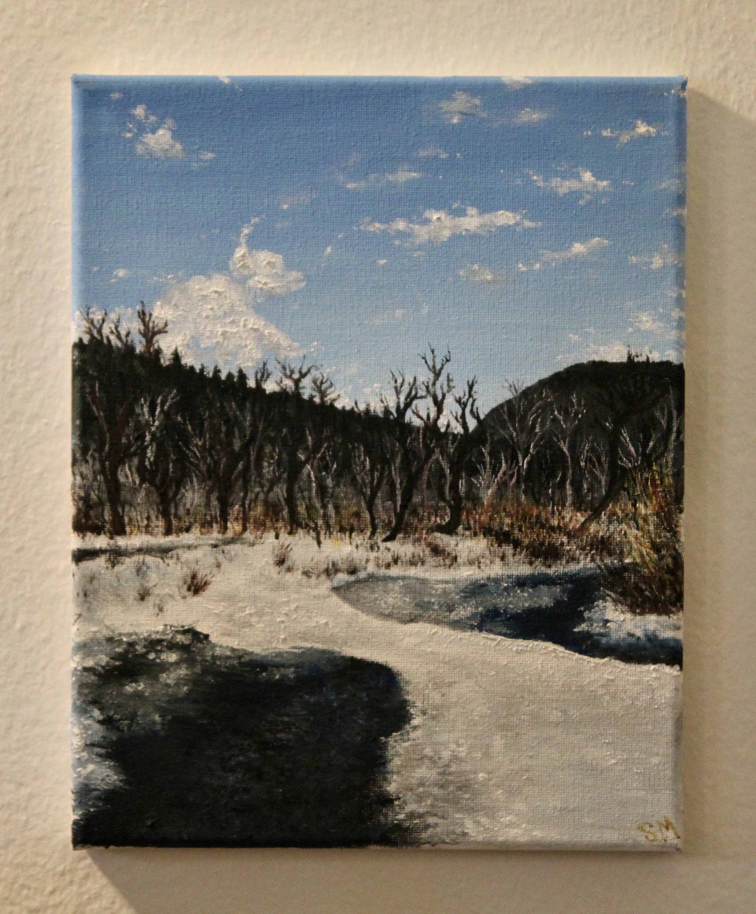 "The snowy banks of Bear Creek"   :   Oil on canvas   :   8-by-10 inches   :   Completed in 2023