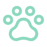 A pet paw print icon in teal on a white background.