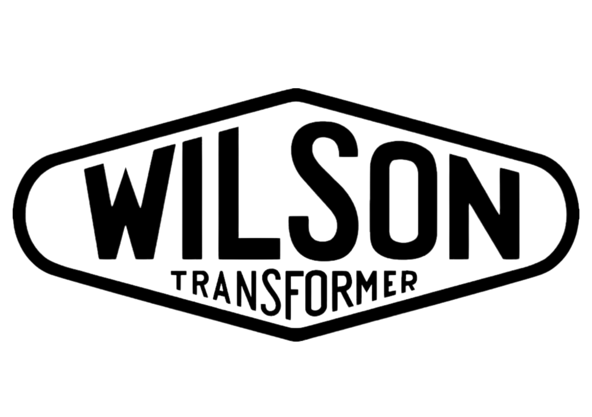 Black and white logo for Wilson Transformer featuring stylized text inside a hexagonal outline.