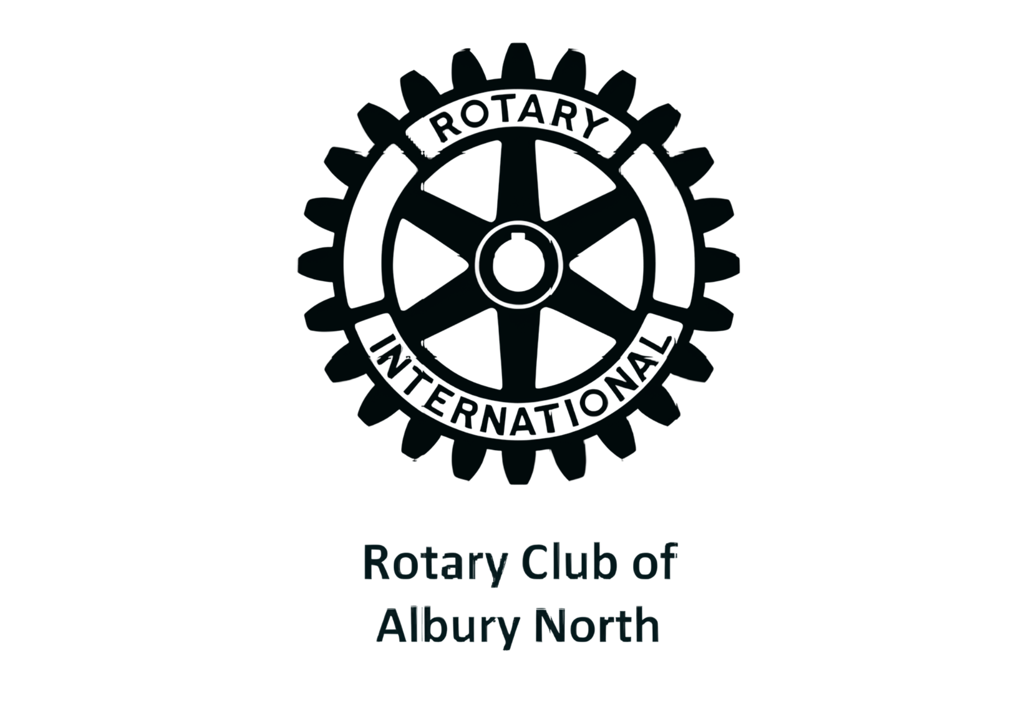 Black and white Rotary International logo with gear wheel and the text "Rotary Club of Albury North" underneath.