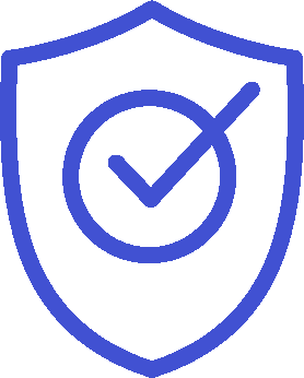 A shield outline with a checkmark inside a circle in the center, symbolizing security or protection.