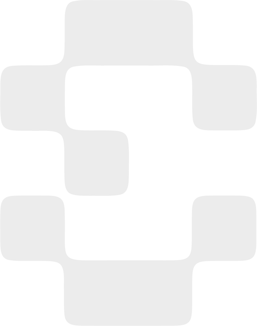 A black and white abstract design with overlapping square and rectangular shapes arranged in a symmetrical pattern.